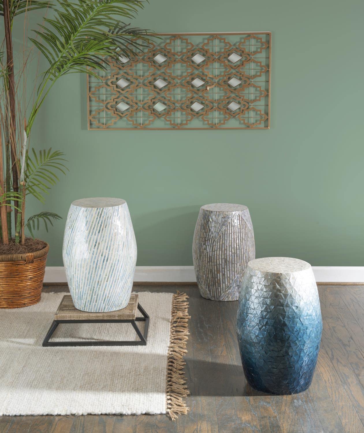 Round Capiz Shell Drum Accent Table