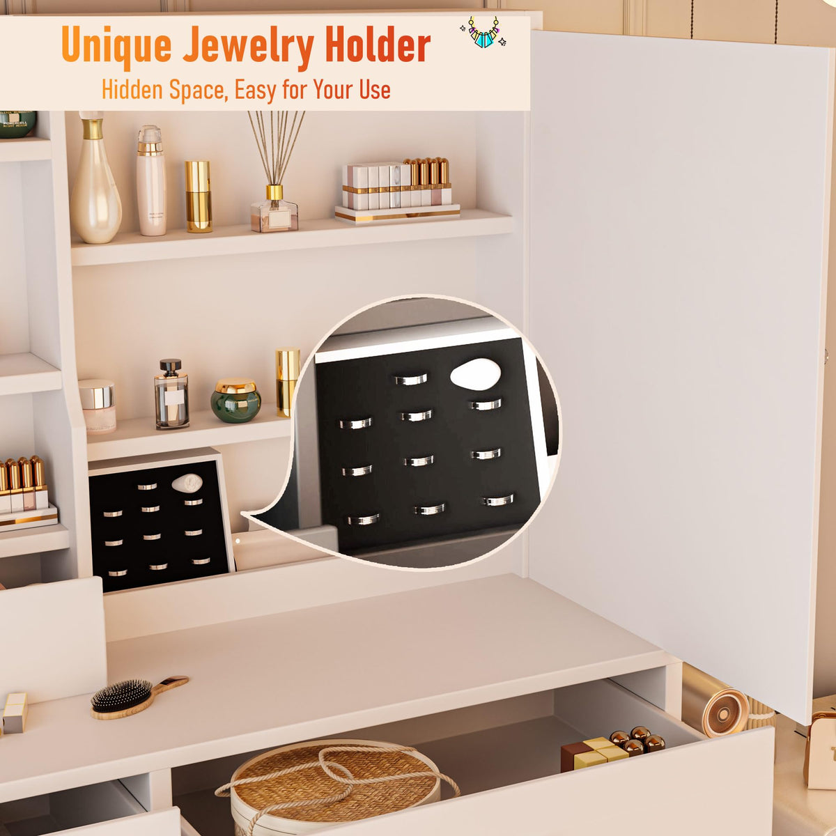 White Vanity Desk with LED Mirror