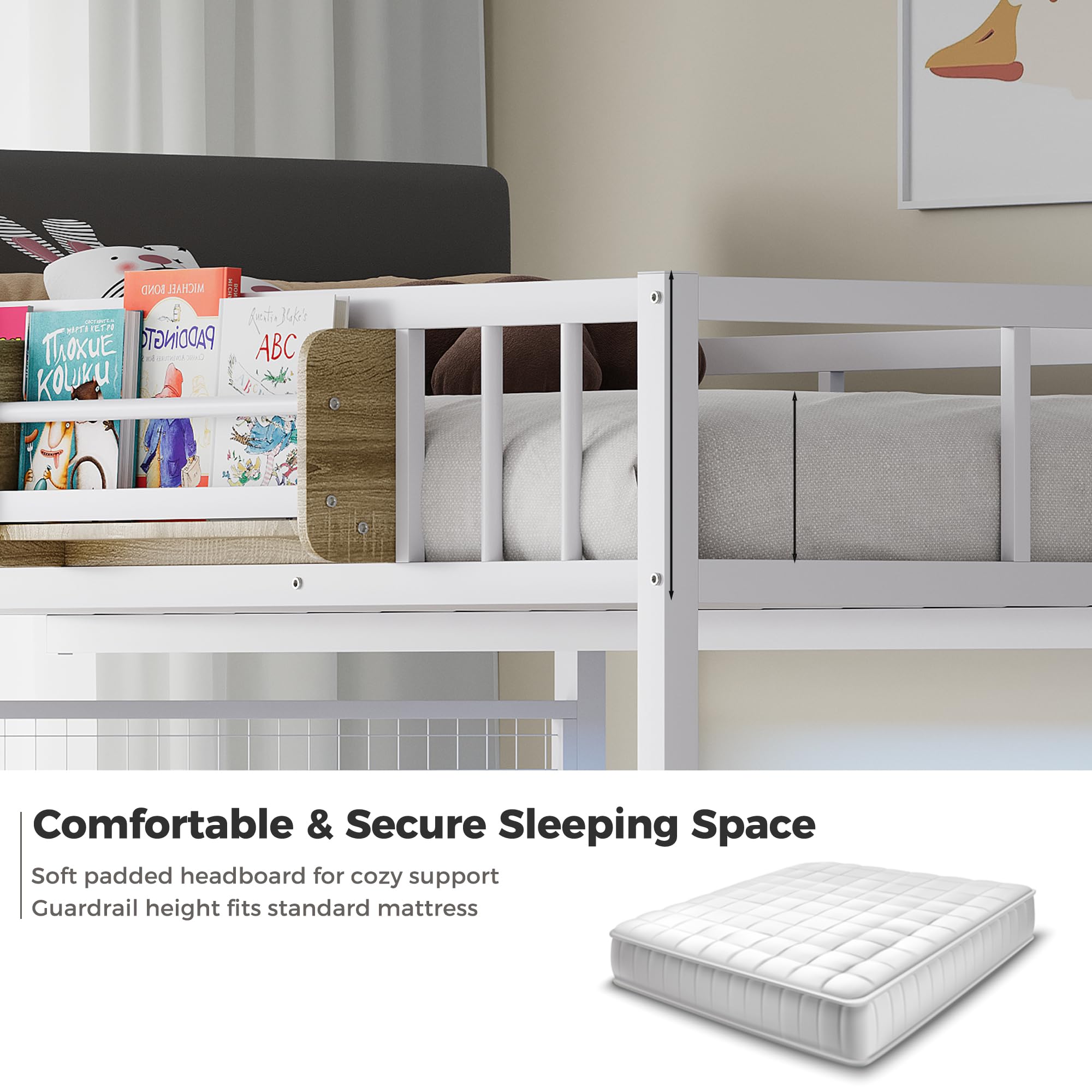 L-Shaped Loft Bunk Bed with Desk & Storage