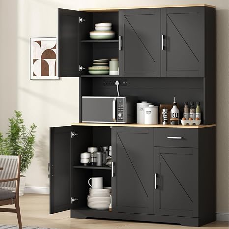 Farmhouse Pantry Cabinet with Power Outlet