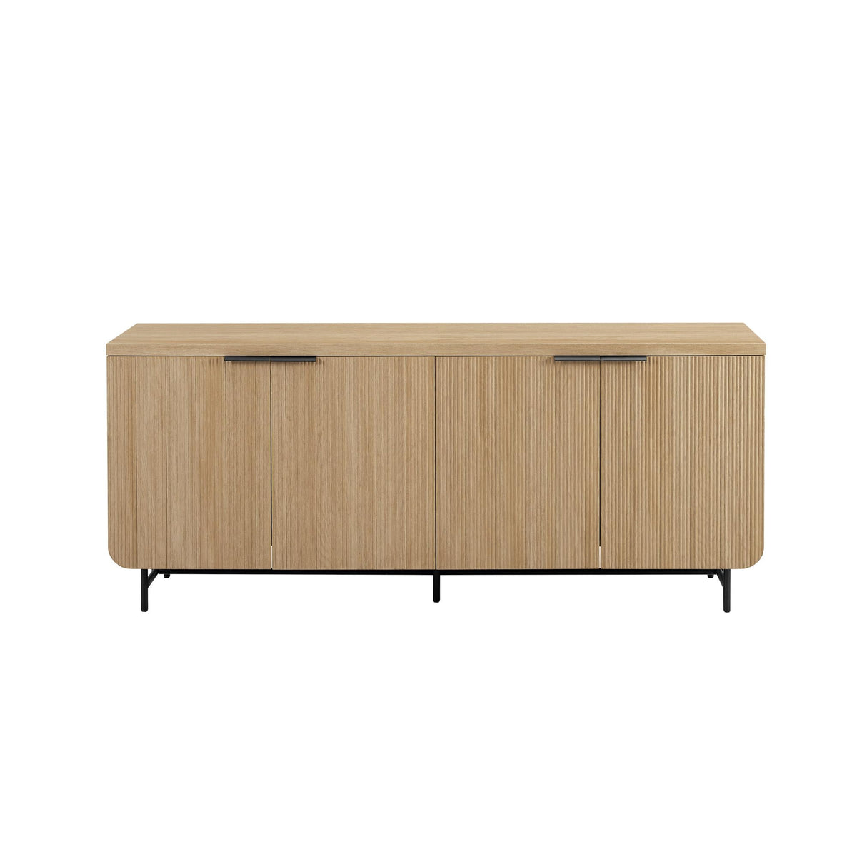 Walker Edison Reema Fluted 4-Door Kitchen Sideboard Buffet Console, 69 Inch, Coastal Oak