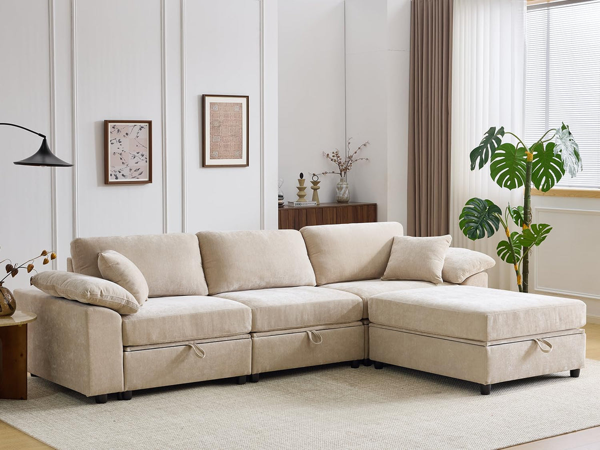 Modular Sectional Sofa with Storage Ottoman