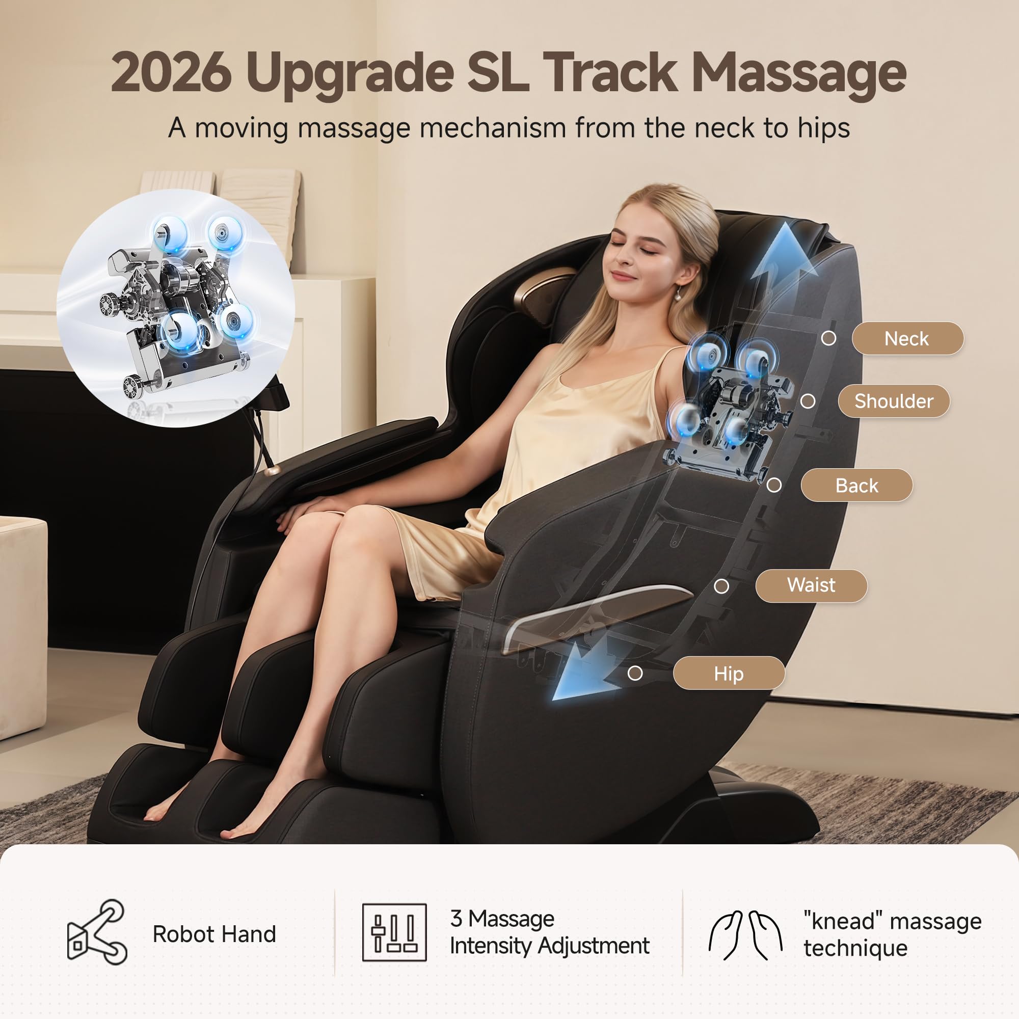 Real Relax 2026 Upgraded 2D SL-Track Massage Chair,Recliner Full Body Zero Gravity with 8 Auto Modes and Upgraded LCD Screen,Added Voice Broadcast,Headrest Cushion,Child Lock and Pause Button,Black