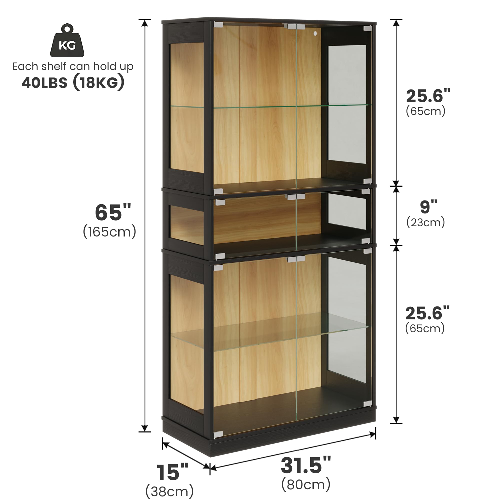 5-Tier LED Display Cabinet with Glass Doors
