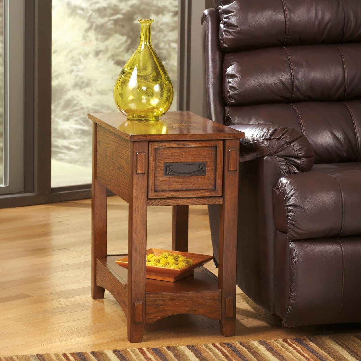 Signature Design by Ashley Breegin End Table With Drawer and Shelf, Mission-Style, Veneers and Wood Construction for Living Rooms and Bedrooms, 13' x 22'