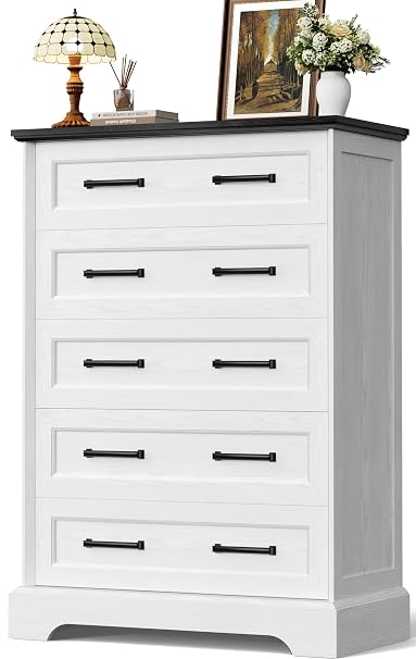 5-Drawer Farmhouse Dresser with Stool