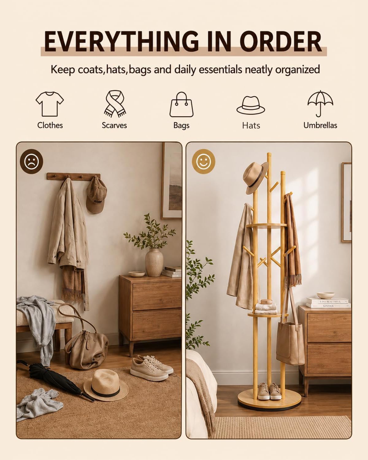 Rotating Coat Rack with Shelves