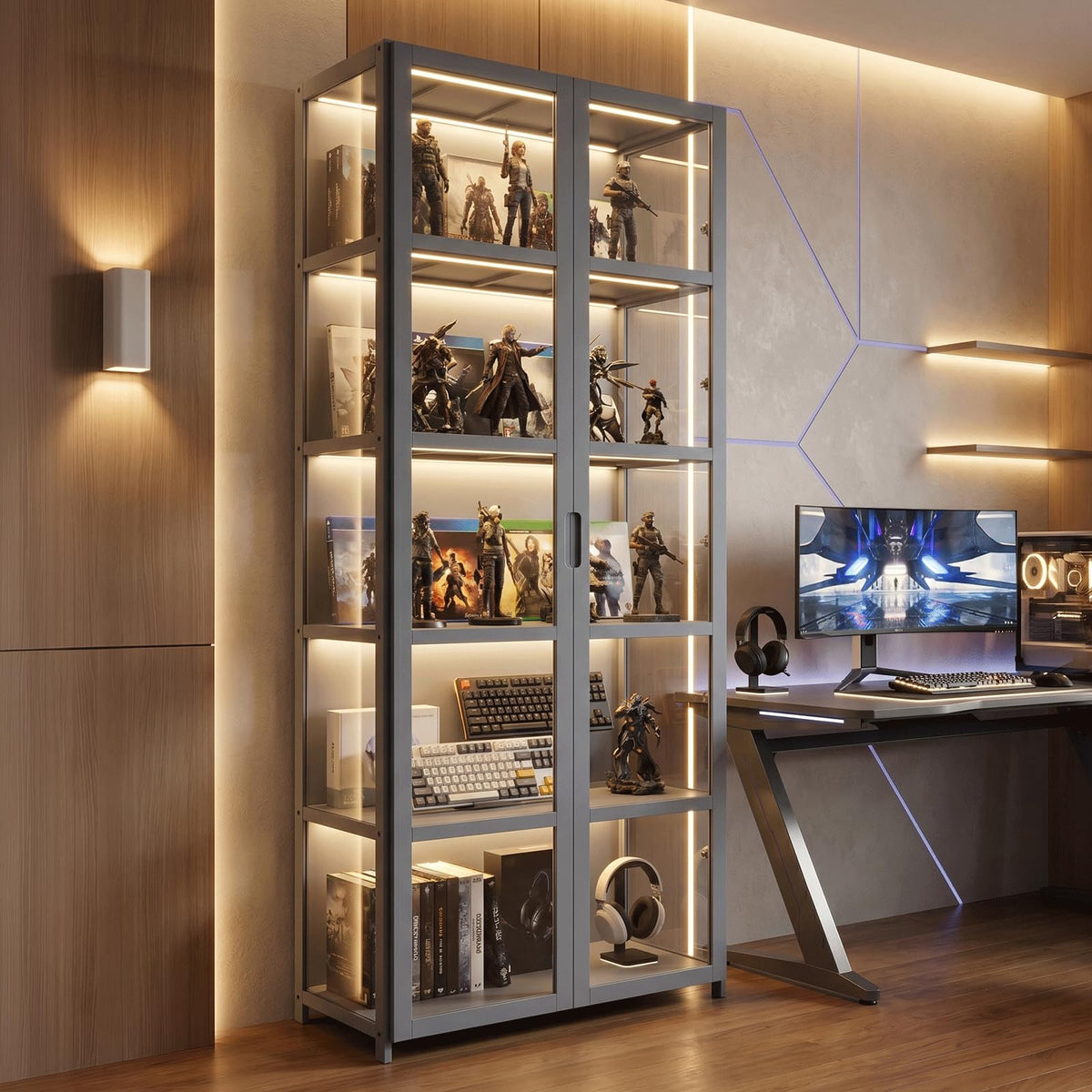 Bamboo Display Cabinet with Acrylic Doors