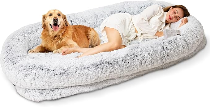 XL Orthopedic Human Dog Bed – Faux Fur, Washable Cover