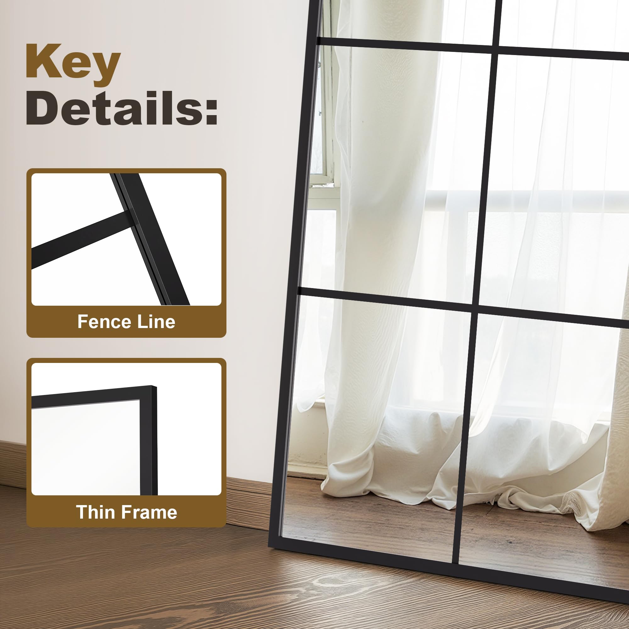 Rectangular Wall Mirror – Window Pane Style