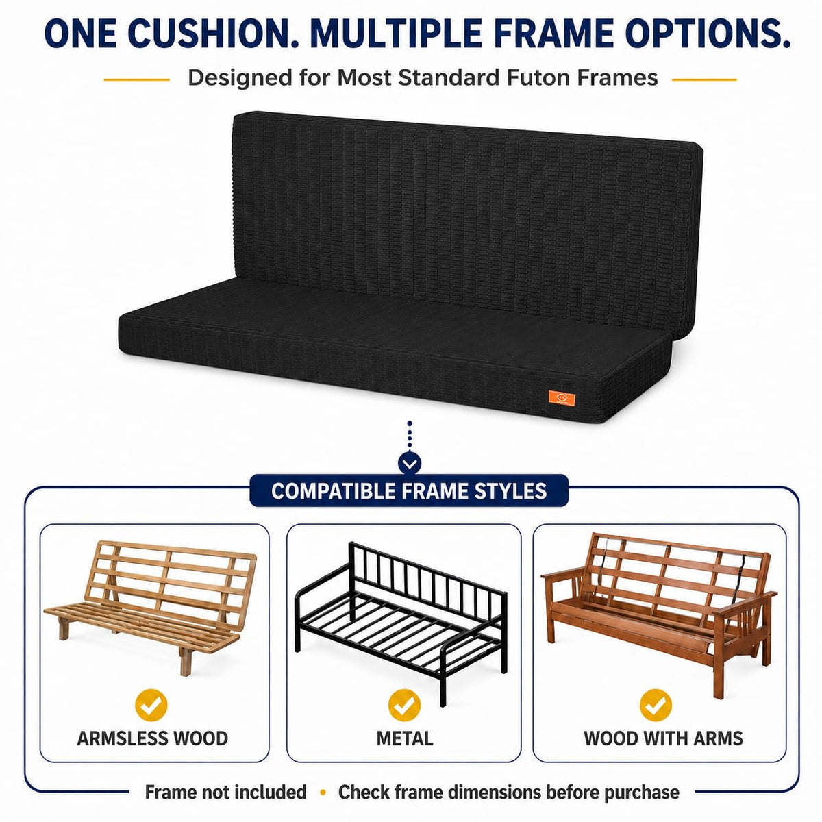 MeMoreCool 6" Futon Full Size, Folding Sofa Floor Couch, Frame Not Included