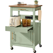 Rolling Kitchen Island Cart with Cabinet, Drawer & Outlet