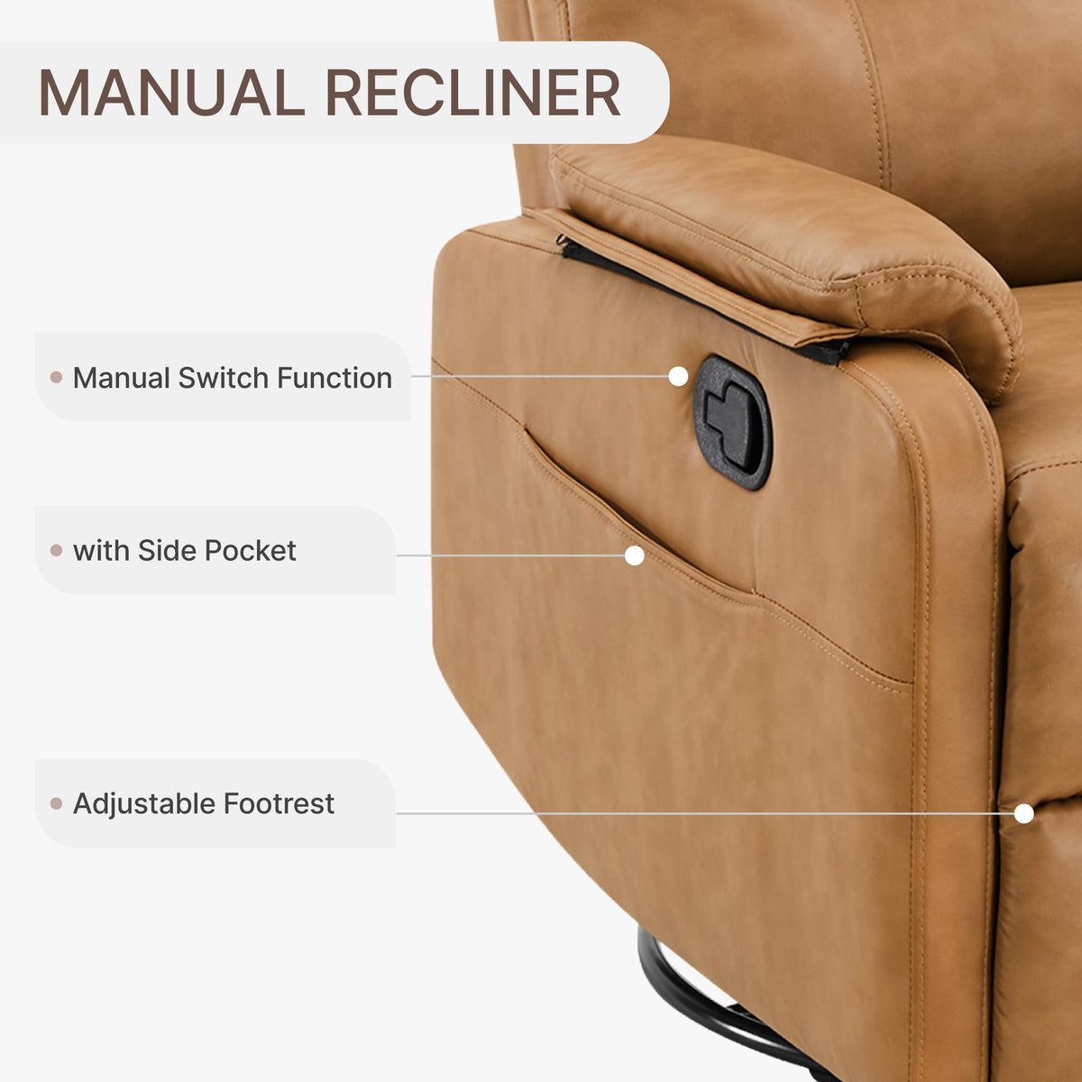 KISLOT Compact Manual Swivel Recliner with Cup Holder, 360° Rotating Armchair Gentle Sway Living Room Chair with Foldable Tray Table Dual Cup Holders for Small Spaces