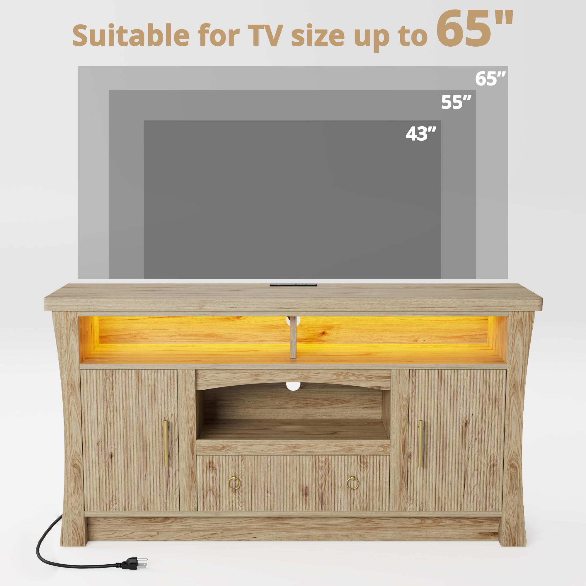 TV Stand with LED Lights & Power Outlet – Fits up to 65"