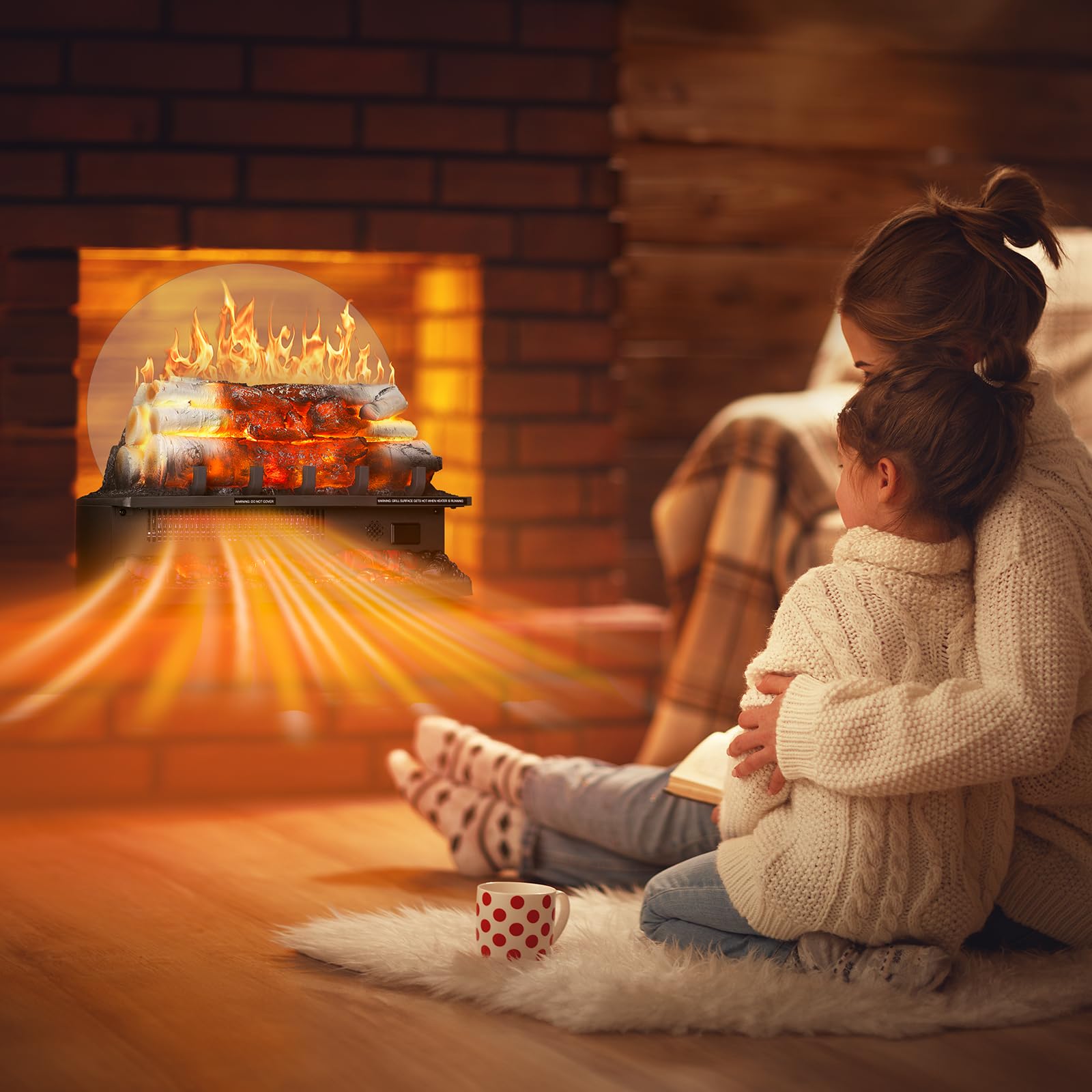ZAFRO 20" Freestanding Electric Fireplace Insert with Log Set, Featuring 5 Flame speeds & Brightness Levels, 3 Sound Effects, Overheat Protection, 750W/1500W Heating Modes & Remote Control