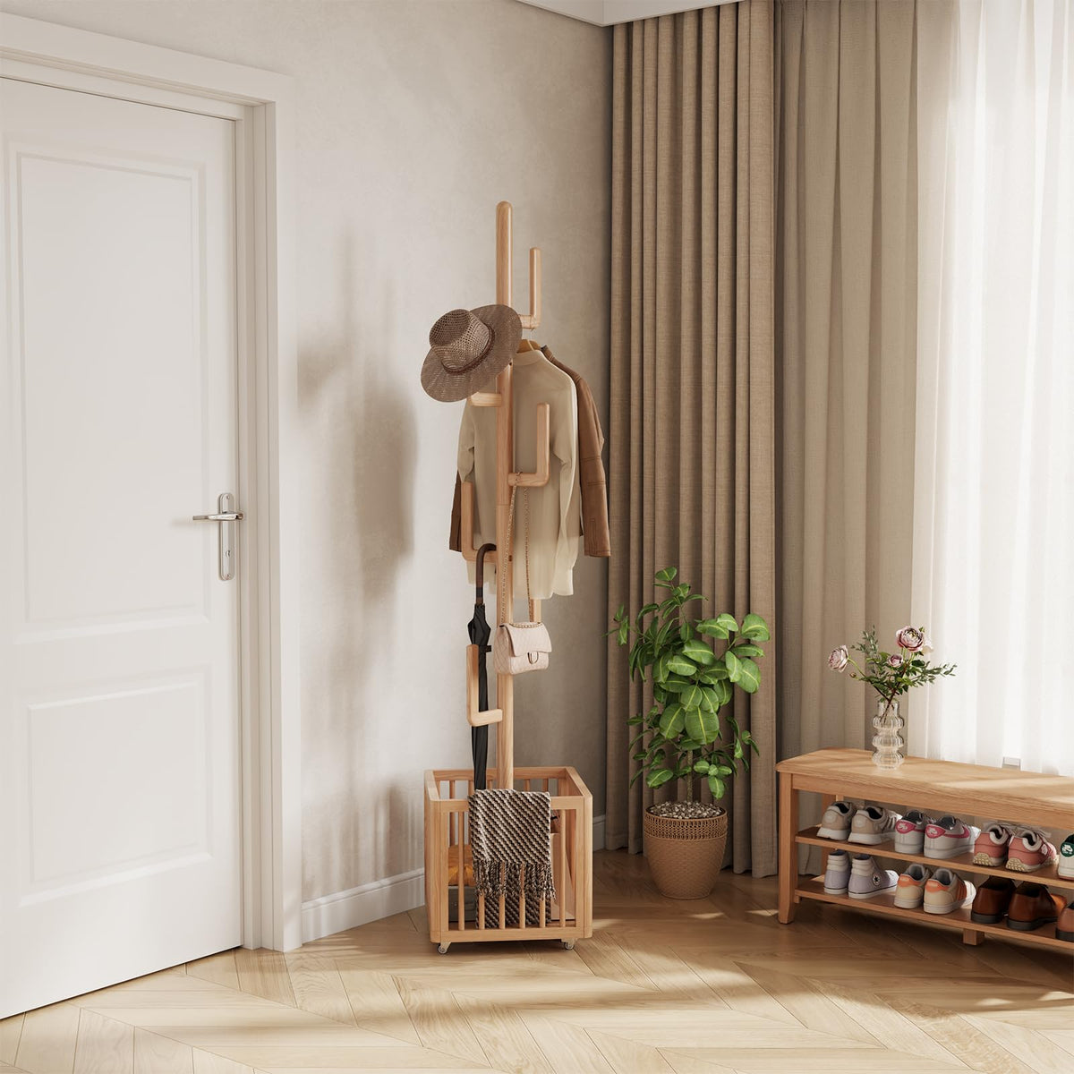Wood Coat Rack with Storage
