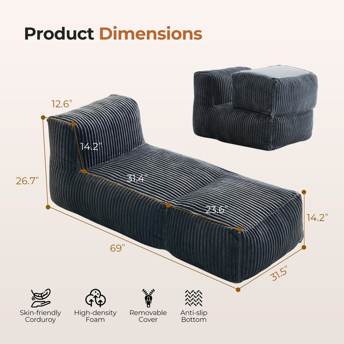 Corduroy Chaise Lounge Chair