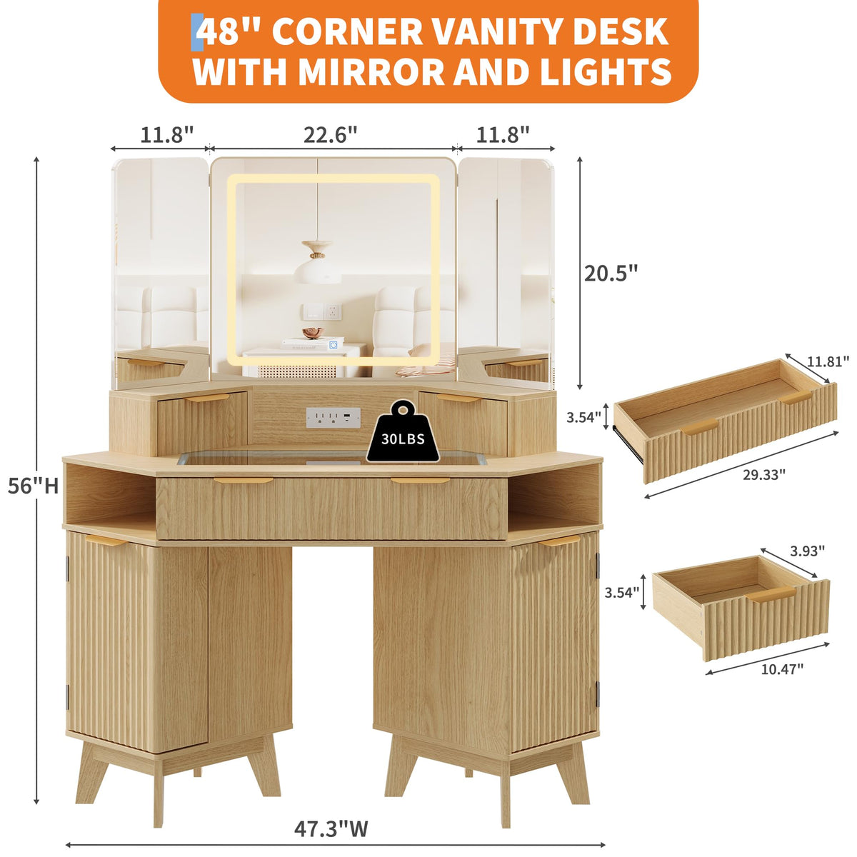 Fluted Corner Makeup Vanity