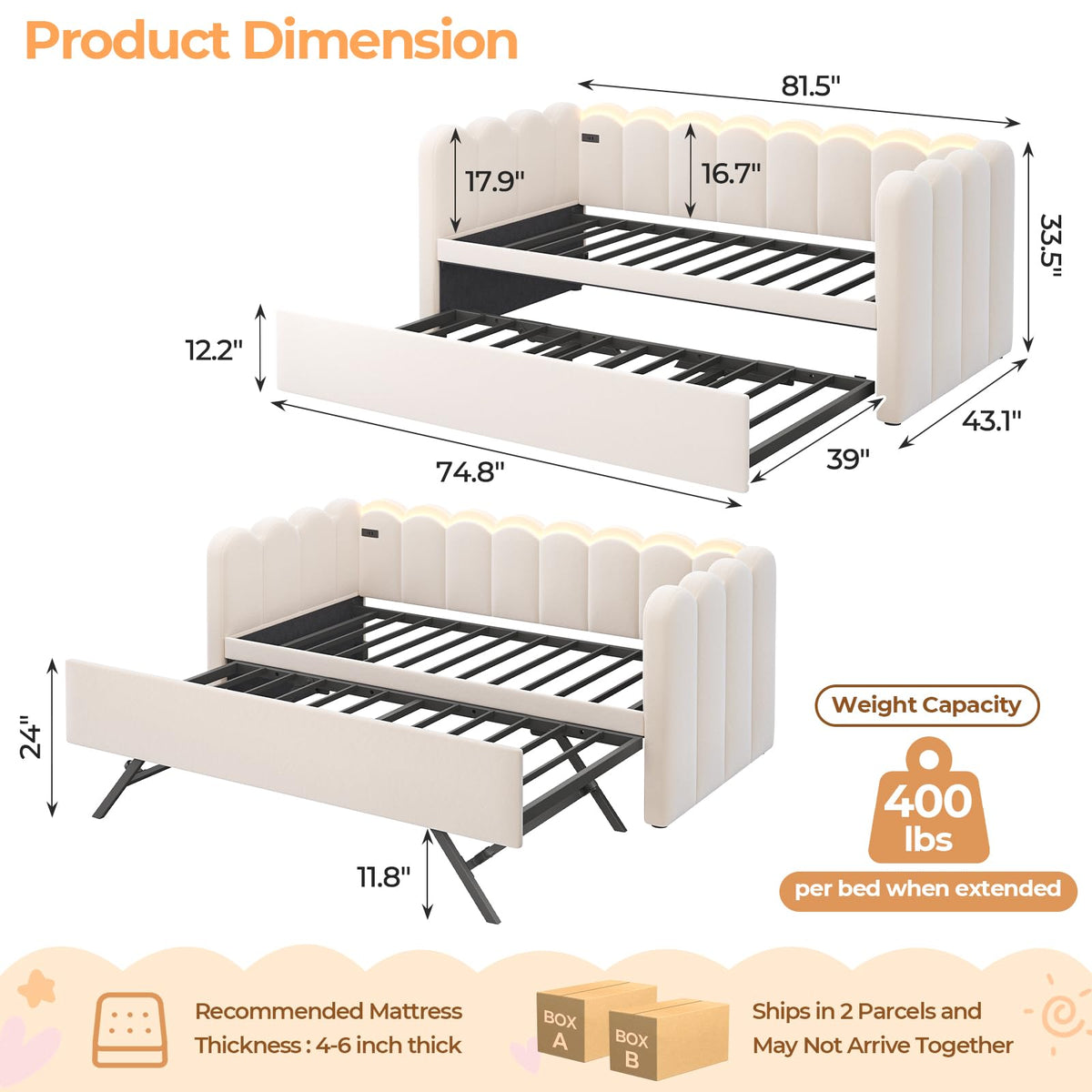 Twin Velvet Daybed with Pop-Up Trundle