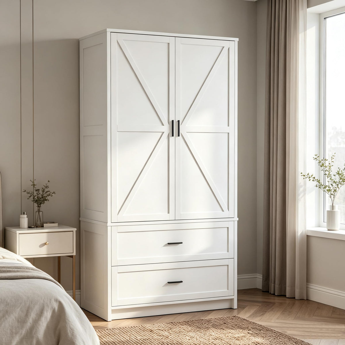 White Mirrored Wardrobe with LED Lights