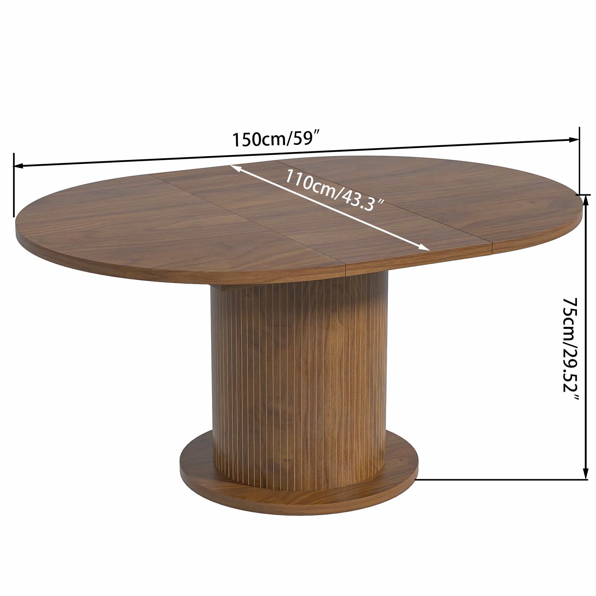 43.3 inch 59 inch Adjustable Size Round Conference Table for 4-6 People, Unique Design Modern Meeting Room Table, with Wood Strip Base (Walnut)