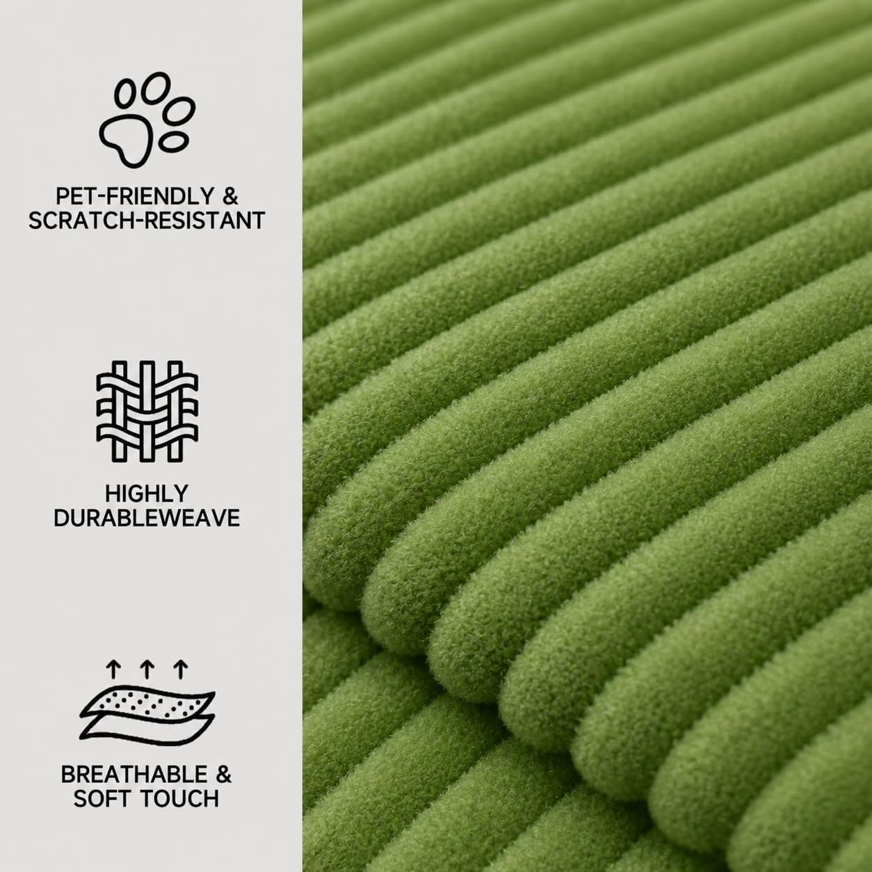 79" Futon Sofa Bed, Convertible Sofa Bed with Fixed-Shape Frame, 5-in-1 Cloud Boneless Couch with Corduroy Cover, Compressed Sleeper Sofa Bed in a Box, Boneless Loveseat Daybed for Living Room Green
