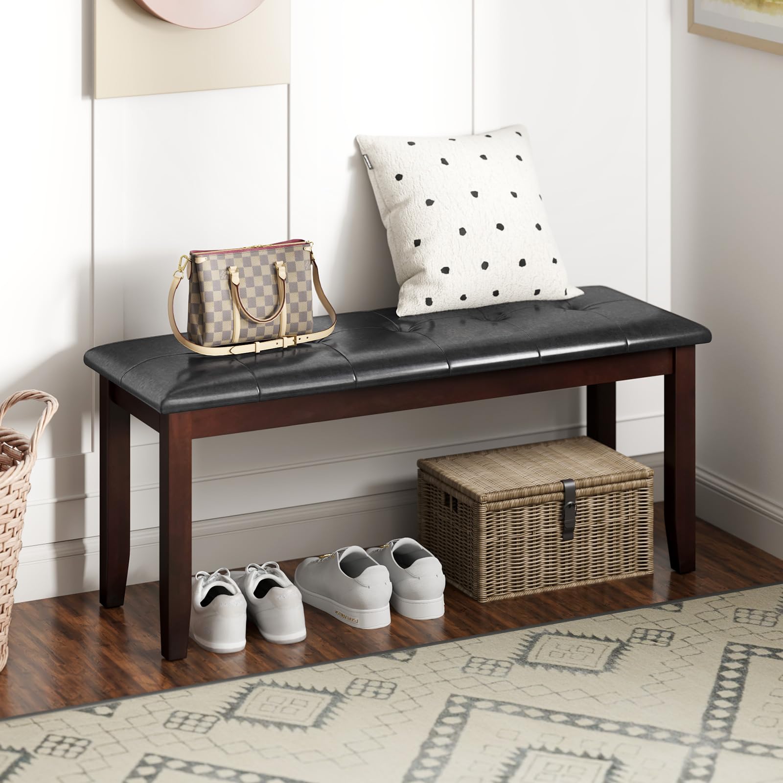 Upholstered Dining Bench with PU Leather Seat