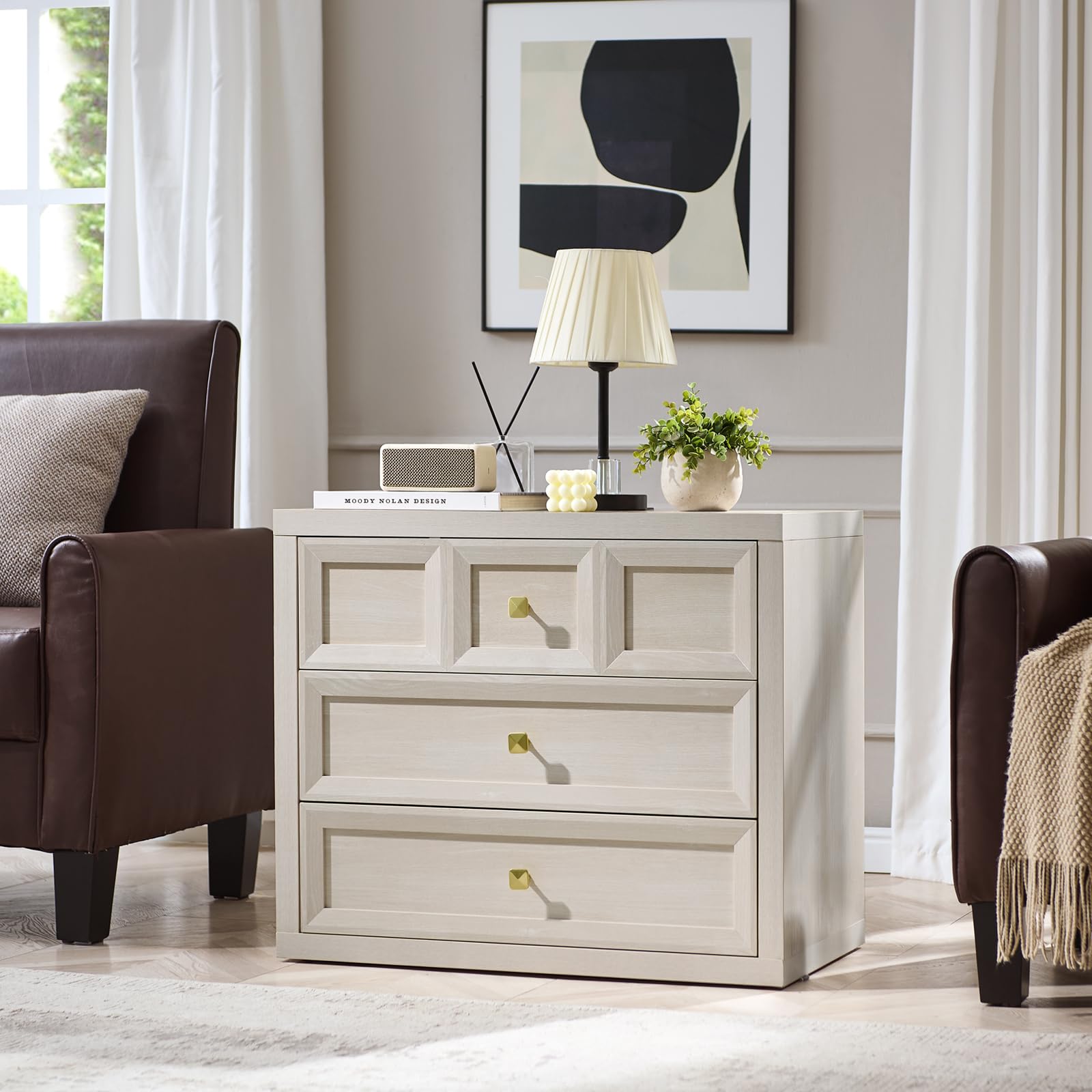 Modern 3-Drawer Nightstand Set of 2 with Charging Station