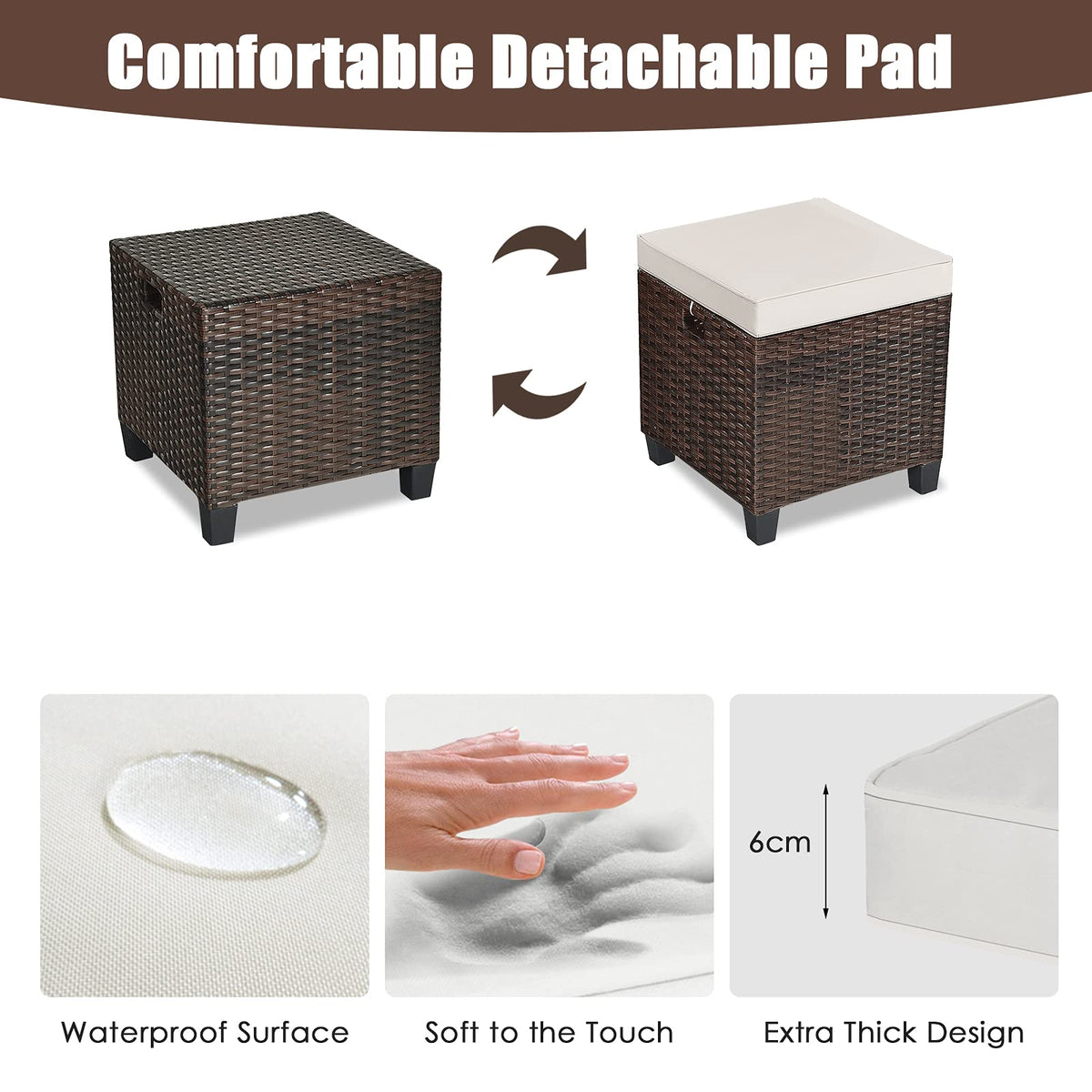 2-Piece Wicker Patio Ottoman Set