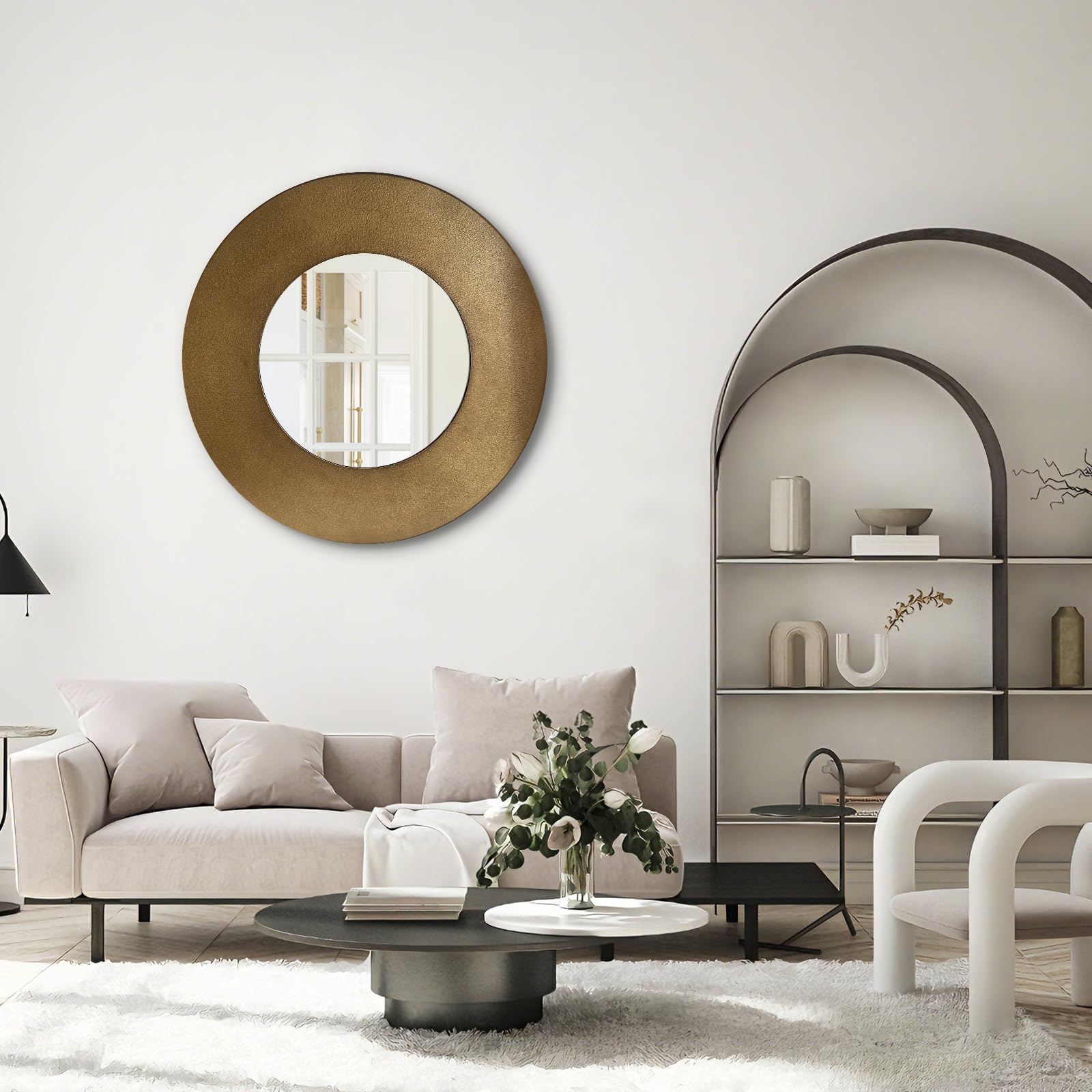 27-Inch Round Bronze Vintage Wall Mirror with Metal Frame