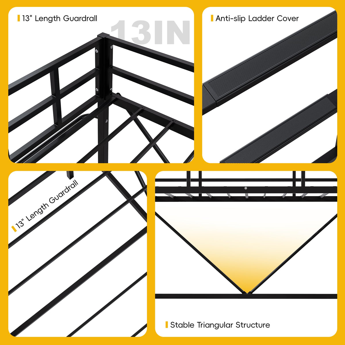 Twin Metal Loft Bed with LED Lights