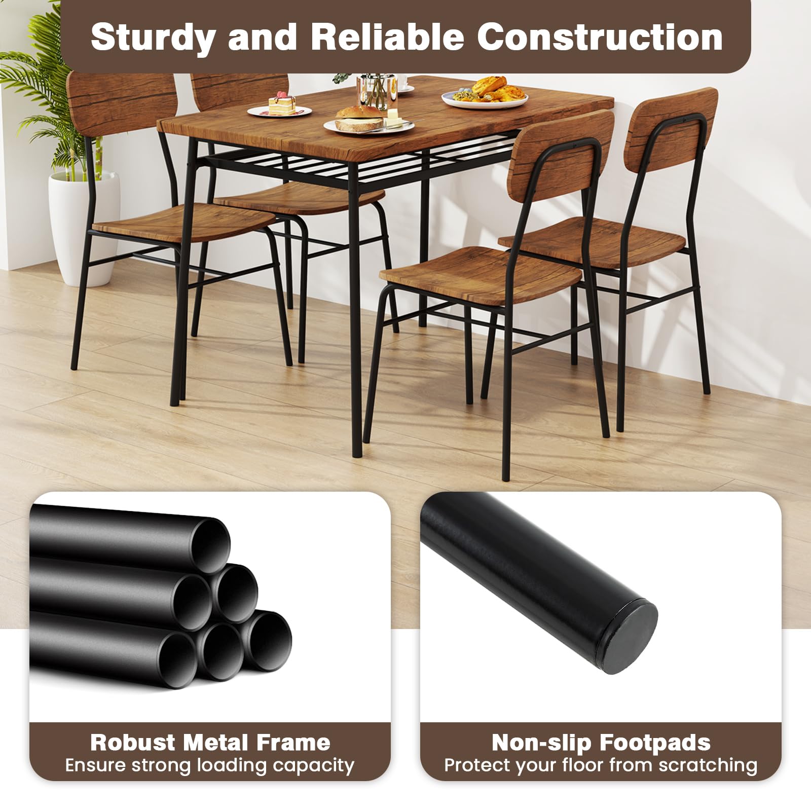 5-Piece Dining Table Set with Storage Rack