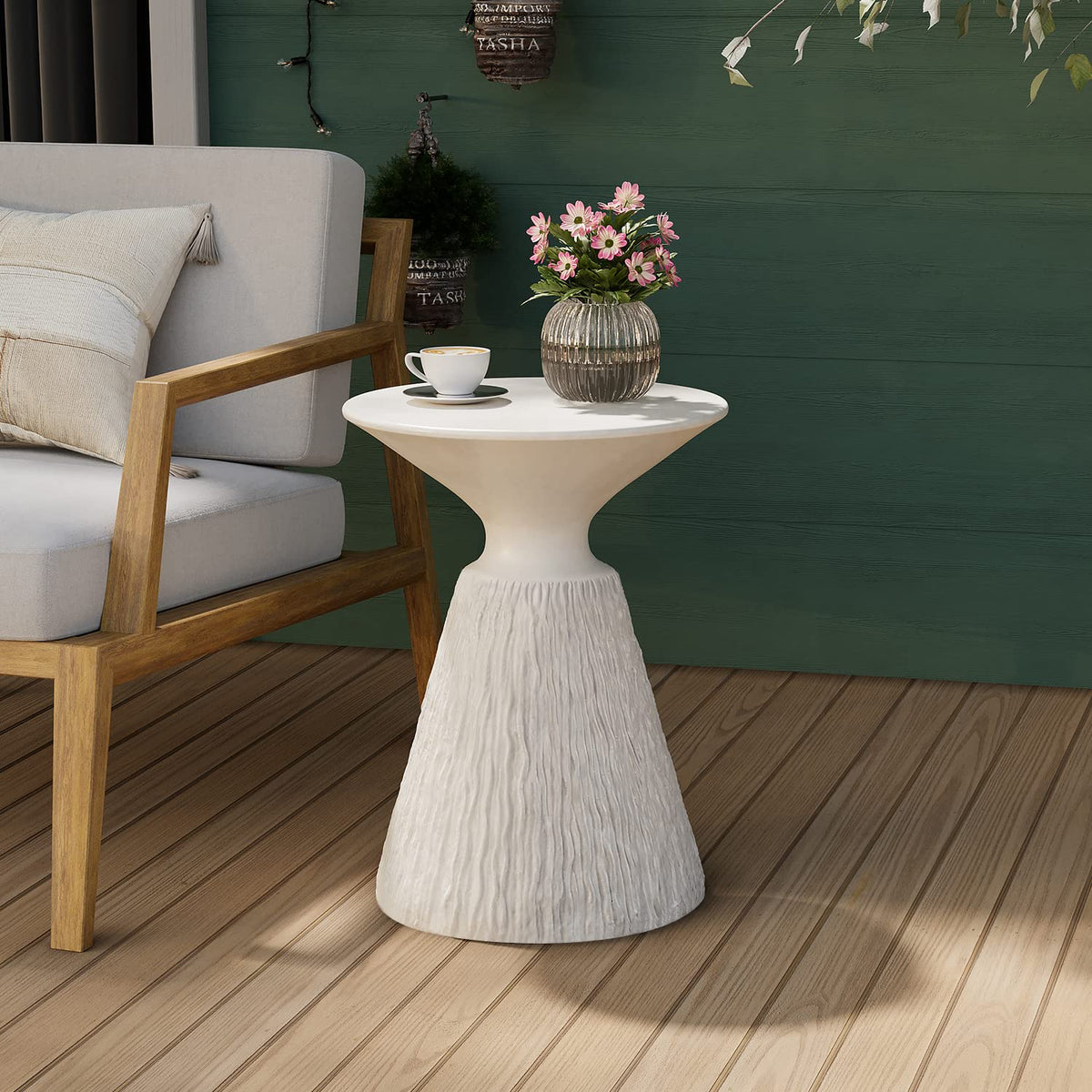 COSIEST Mushroom MgO Concrete Side Table, Weatherproof Patio End Table