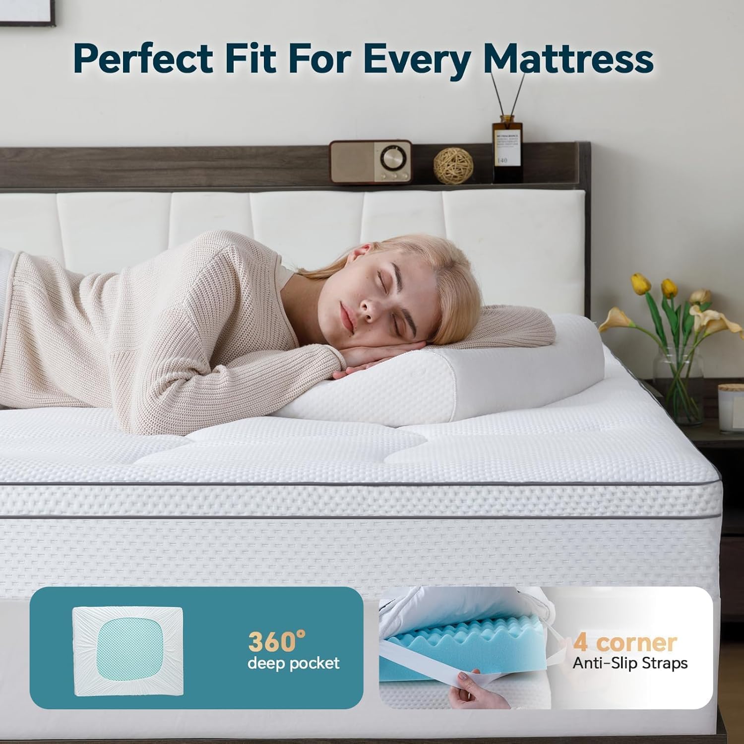 GEMBED Firm Memory Foam Mattress Topper Queen Size - Dual Layer 2.5 Inch Cooling Gel Memory Pad and 1 Inch Pillow Top Mattress Cover for Back Pain - 60" x 80" x 3.5"