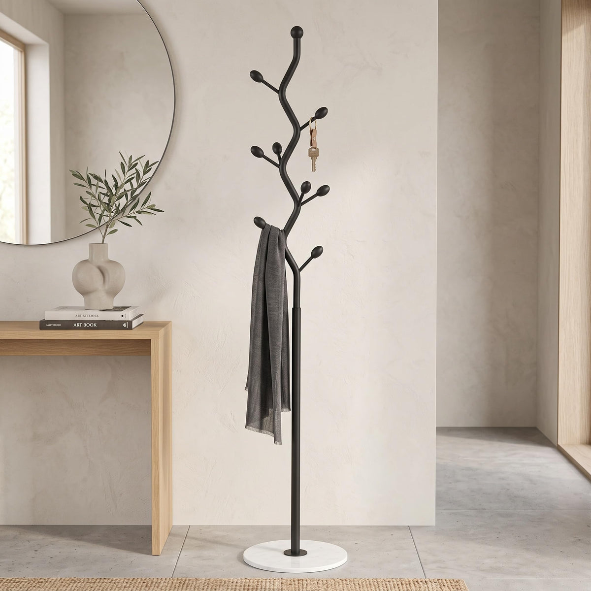 9-Hook Coat Rack with Marble Base