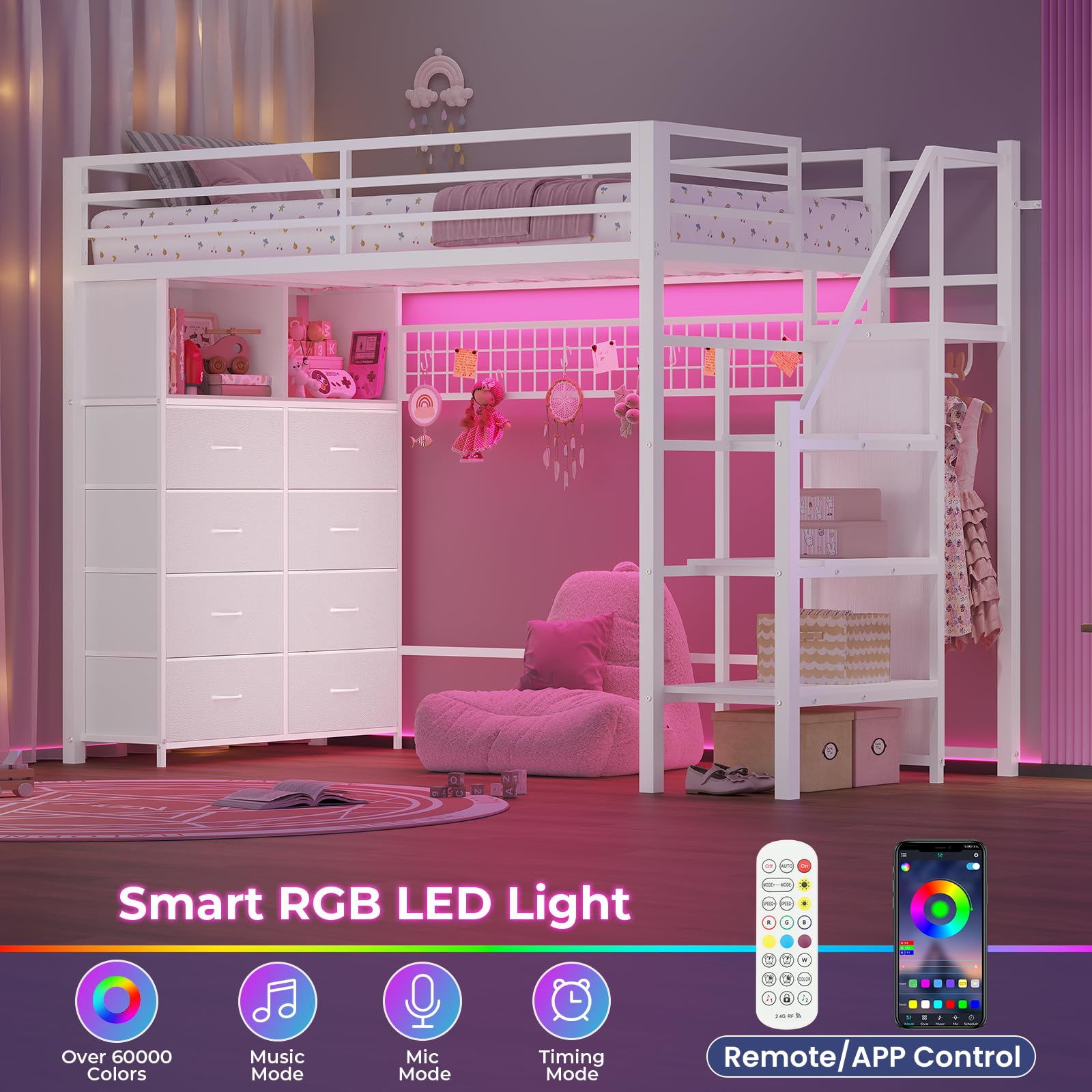 Twin Size Loft Bed with Storage Stairs & Drawers