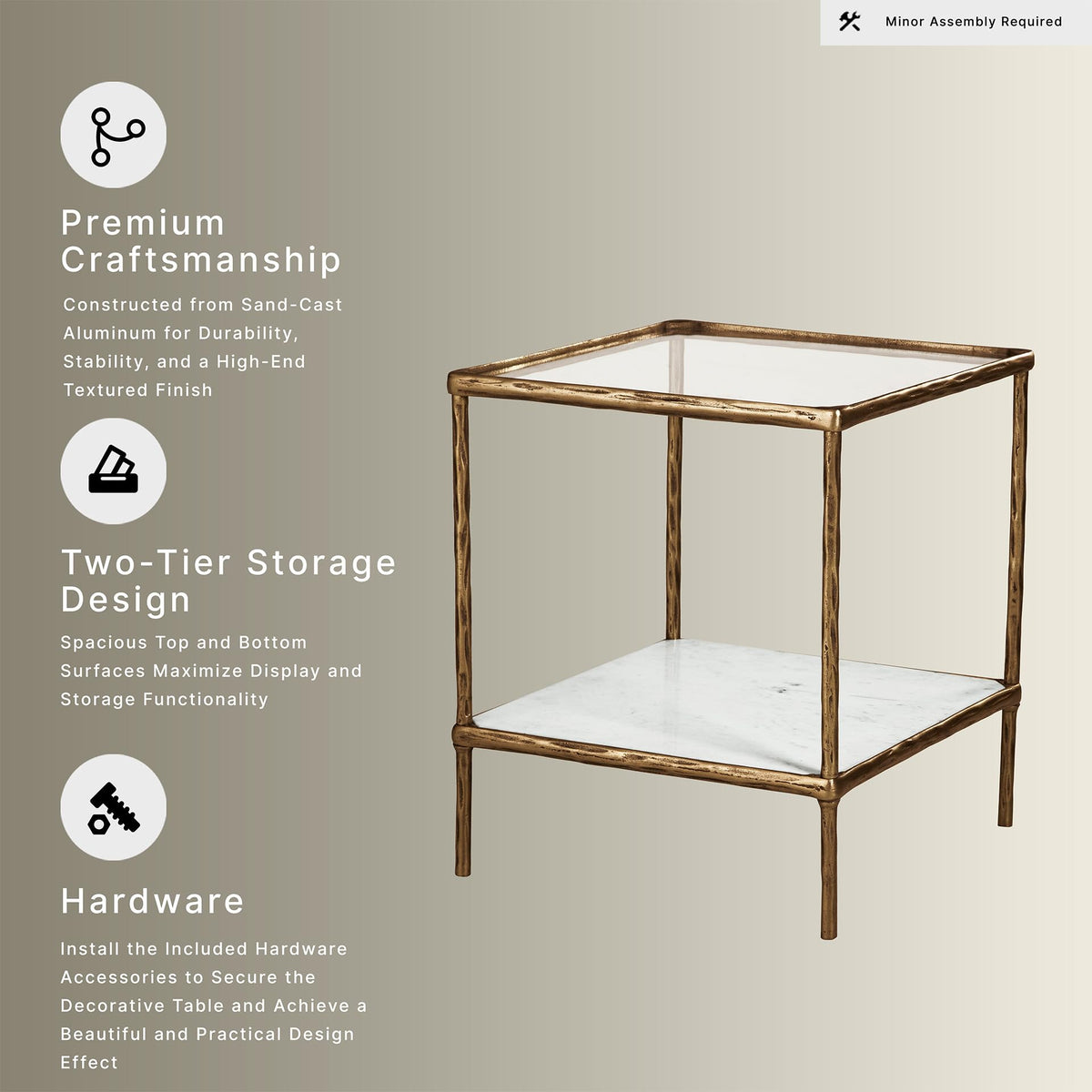Square Glass & Marble End Table