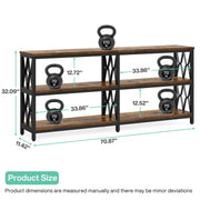 LITTLE TREE Console Table with Storage Shelves, 70.9" Industrial 3-Tier Sofa Table for Living Room, Long Foyer Table Entryway Table for Hallway, Front Door, Entrance, Rustic Brown & Black