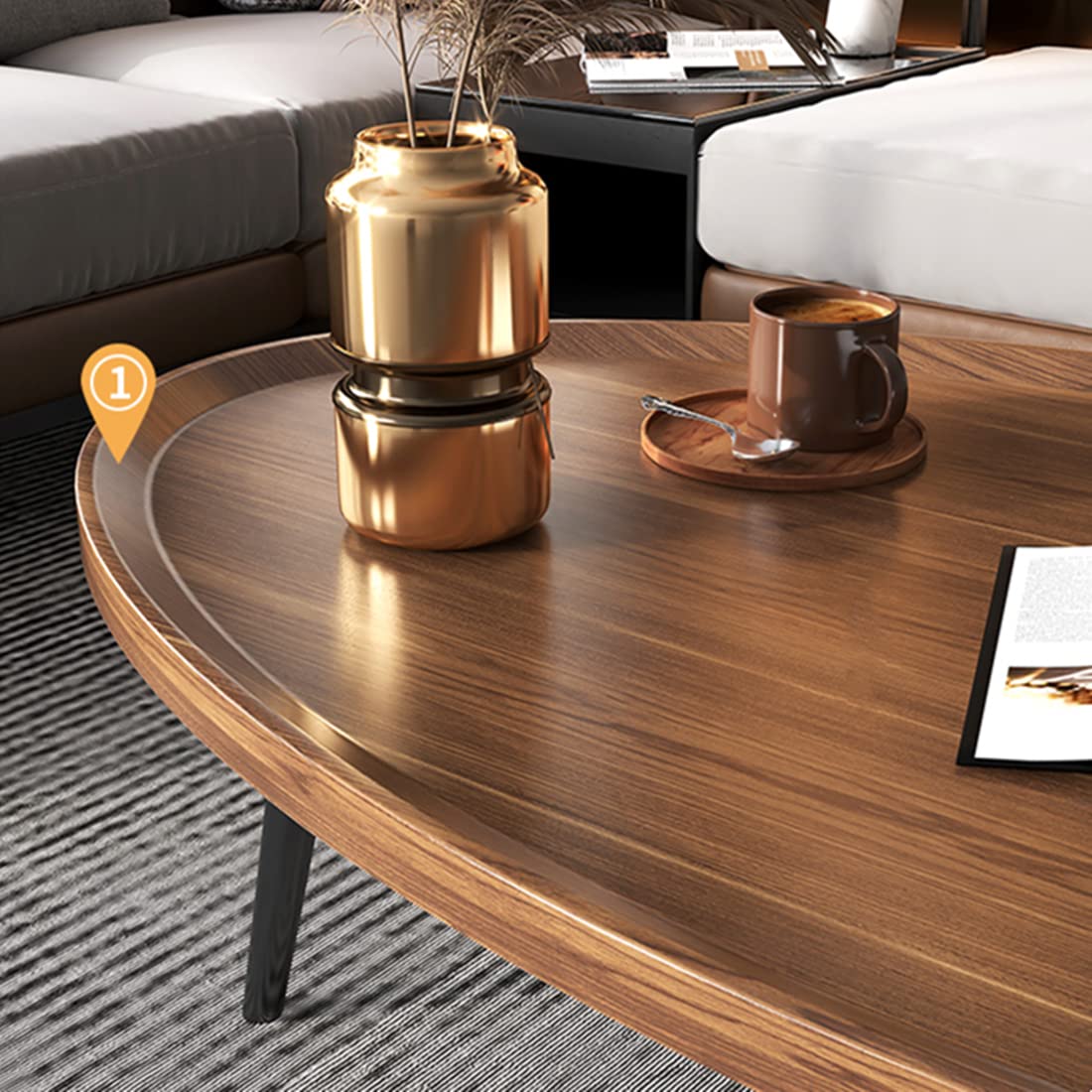 47“ Wooden Coffee Table Mid Century Modern Nesting Tables for Living Room