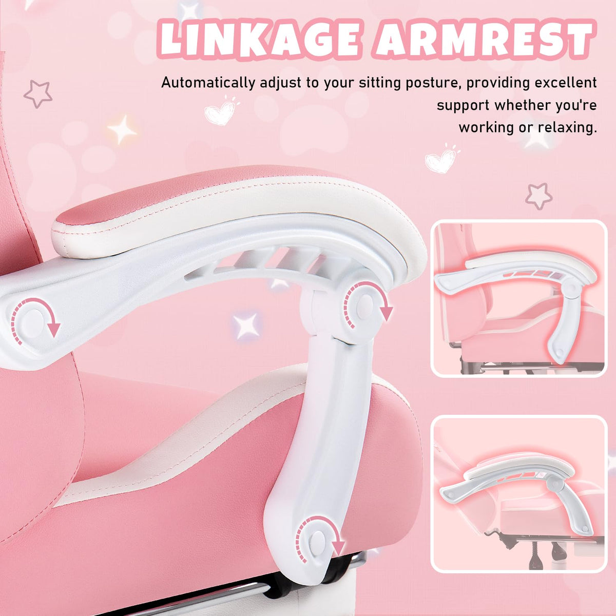 VENDORZ Pink Gaming Chair with Cat Ears & Cat Paw Lumbar Support