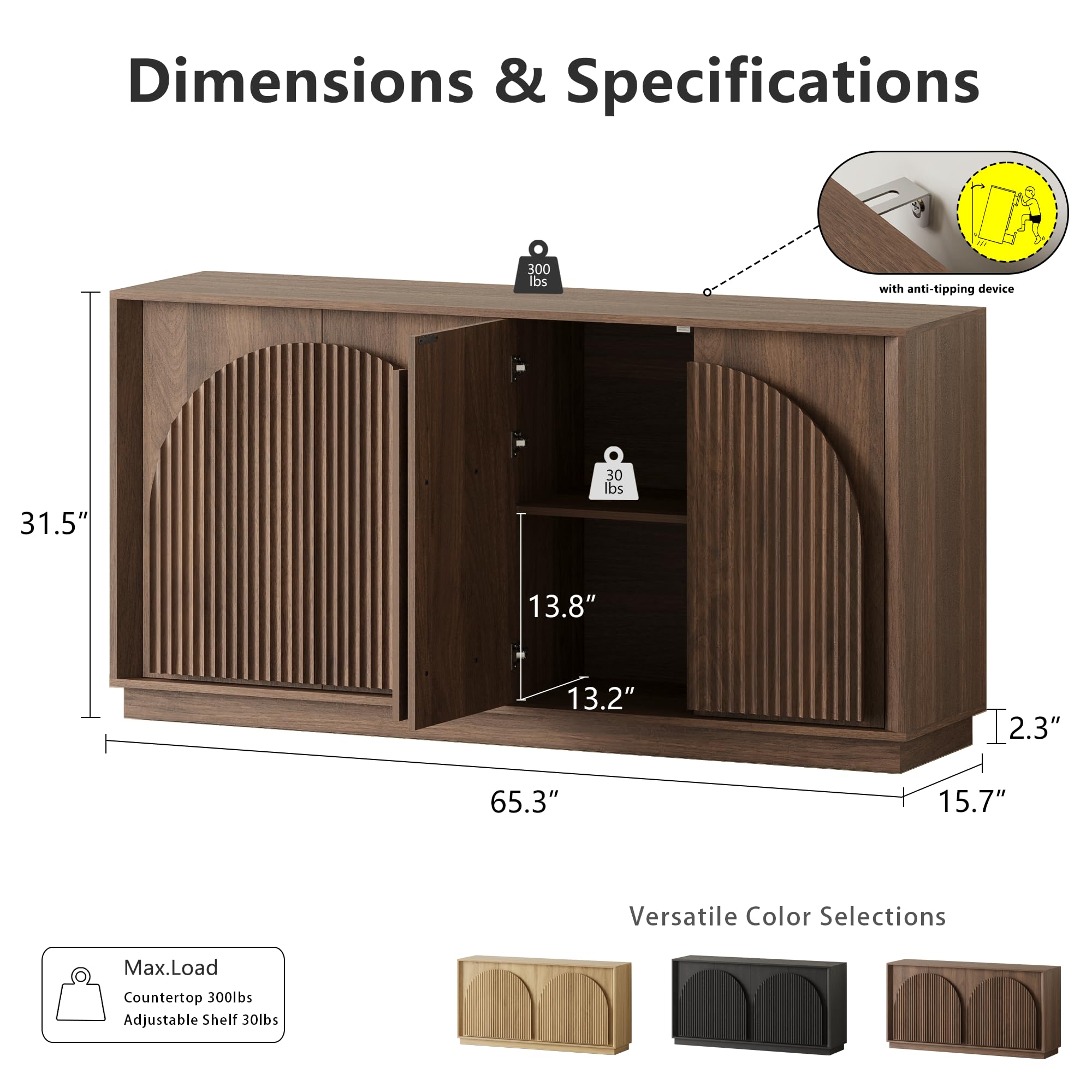 Fluted Sideboard Buffet Cabinet 65"