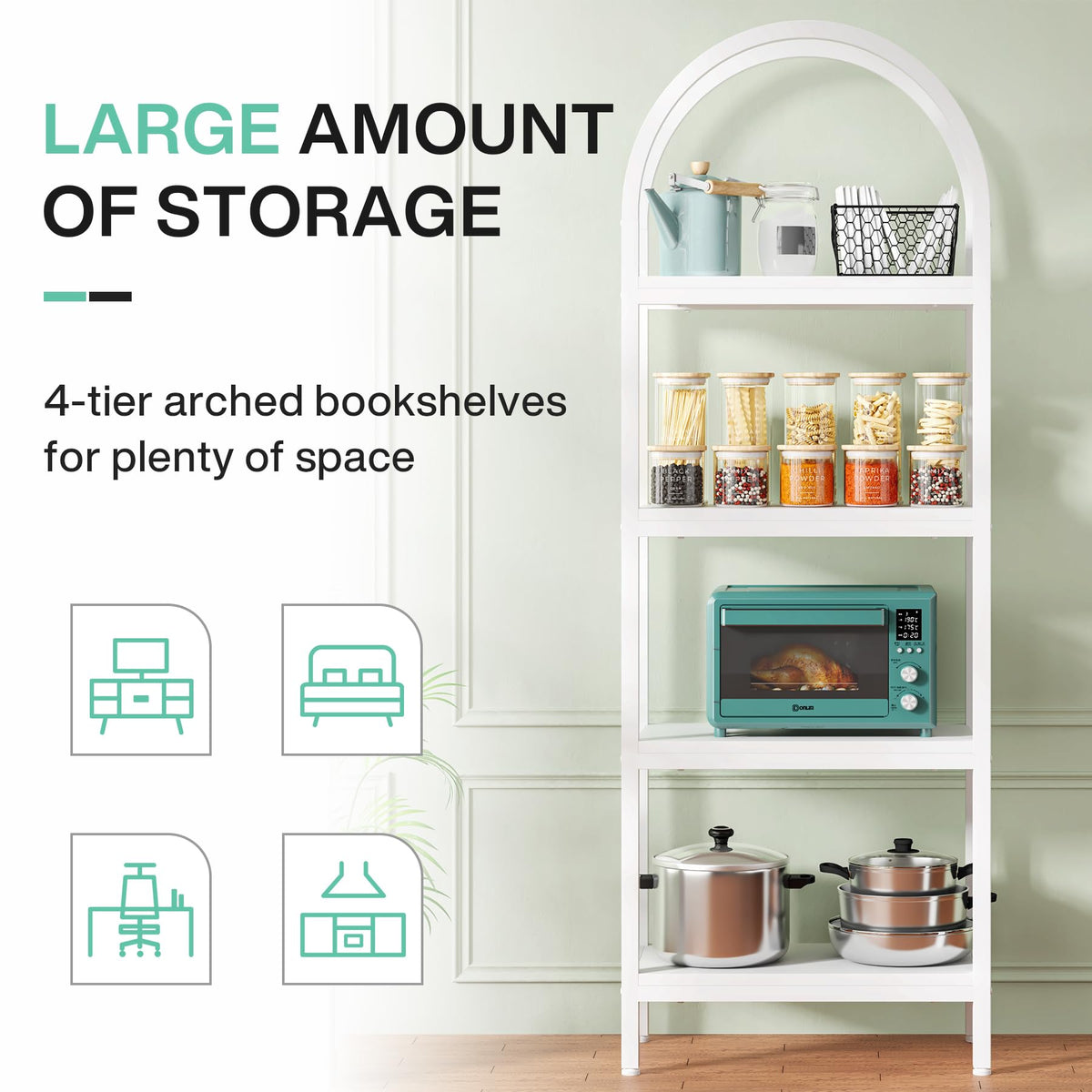 White 4-Tier Open Bookcase