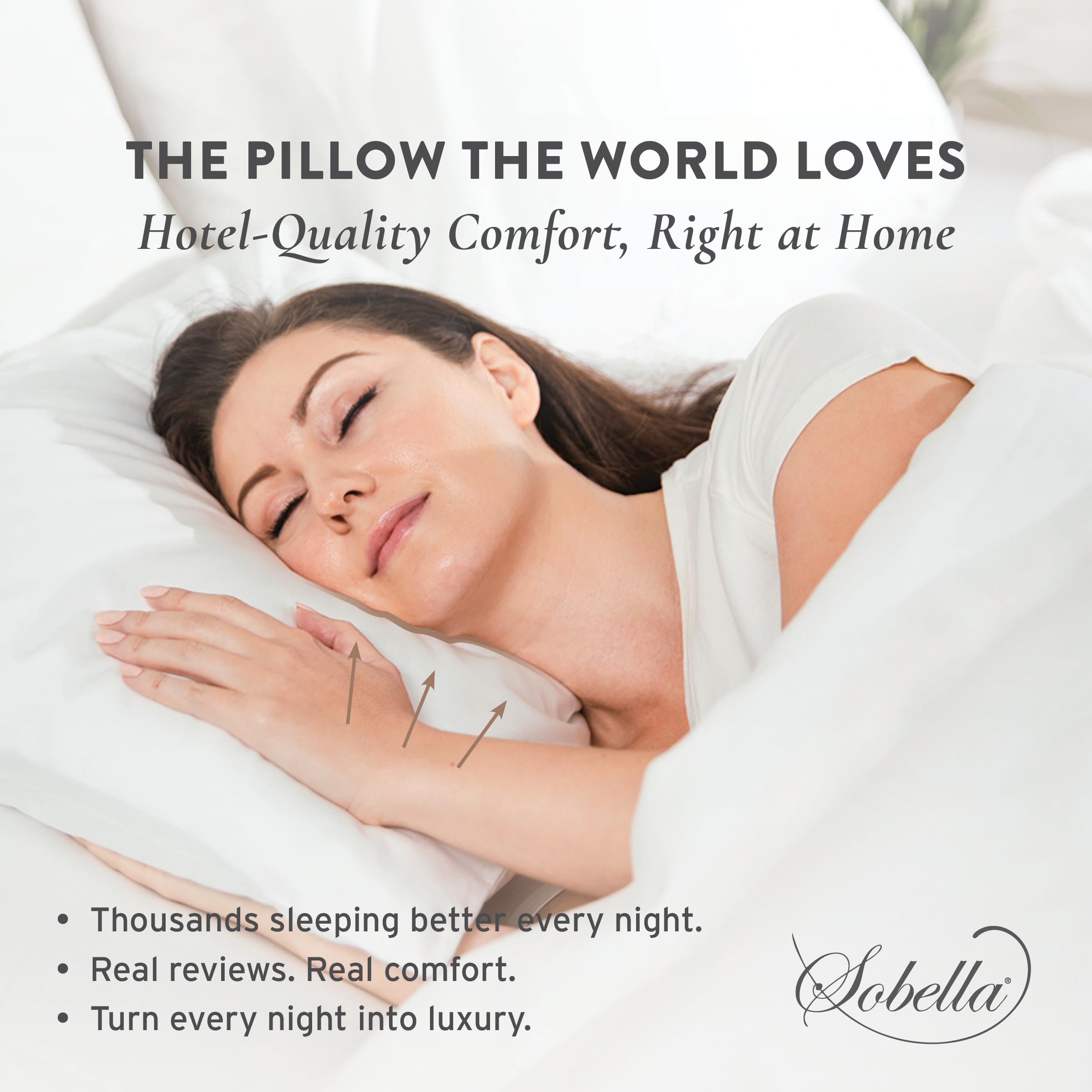 Sobel Westex Sobella Hotel Pillow Queen Size for Side Sleepers - 300TC 100% Cotton Cover with Gel Fiber Fill for Consistent Neck Support, Hotel and Resort Quality, Machine Washable, 20x30