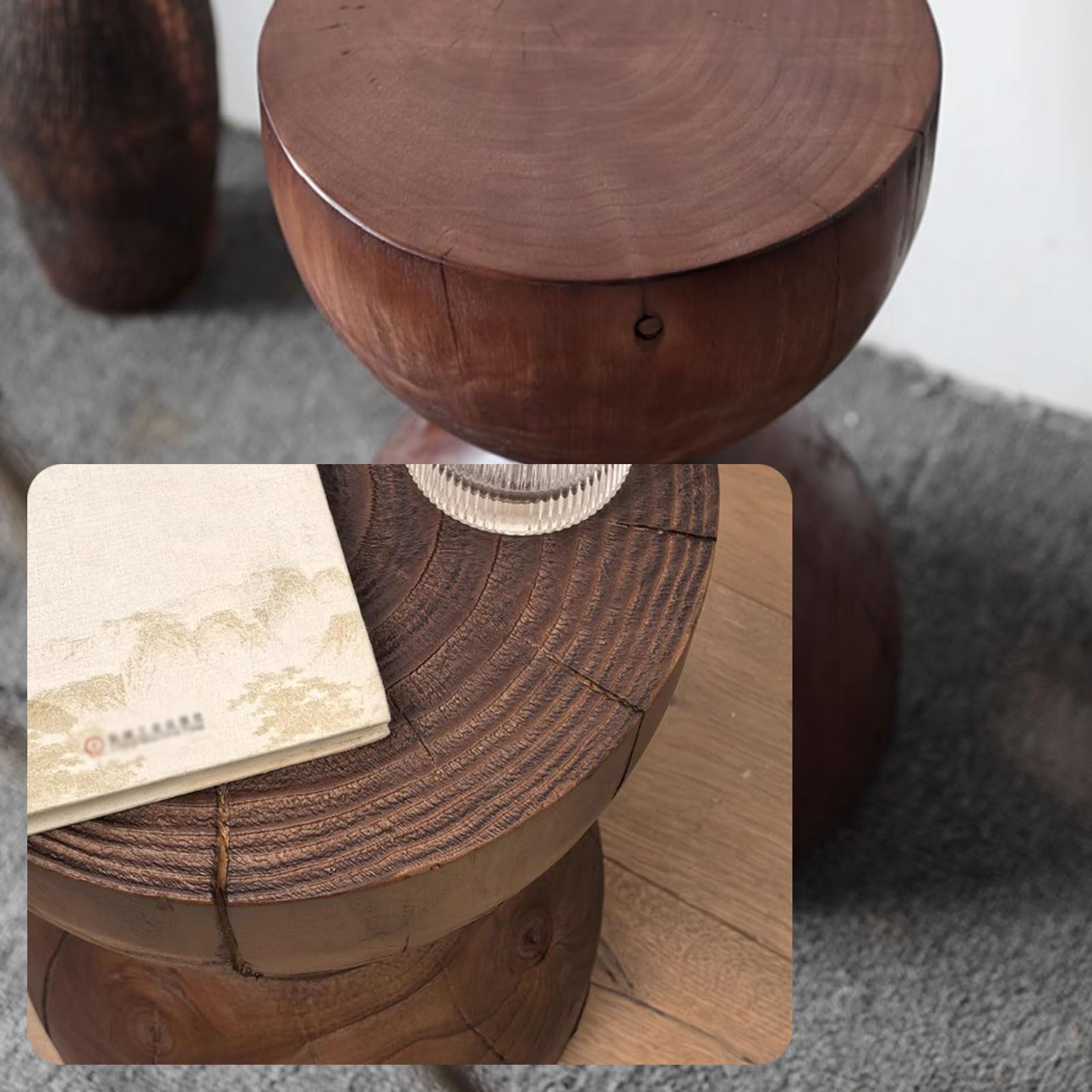 Round Wood Drum Side Table