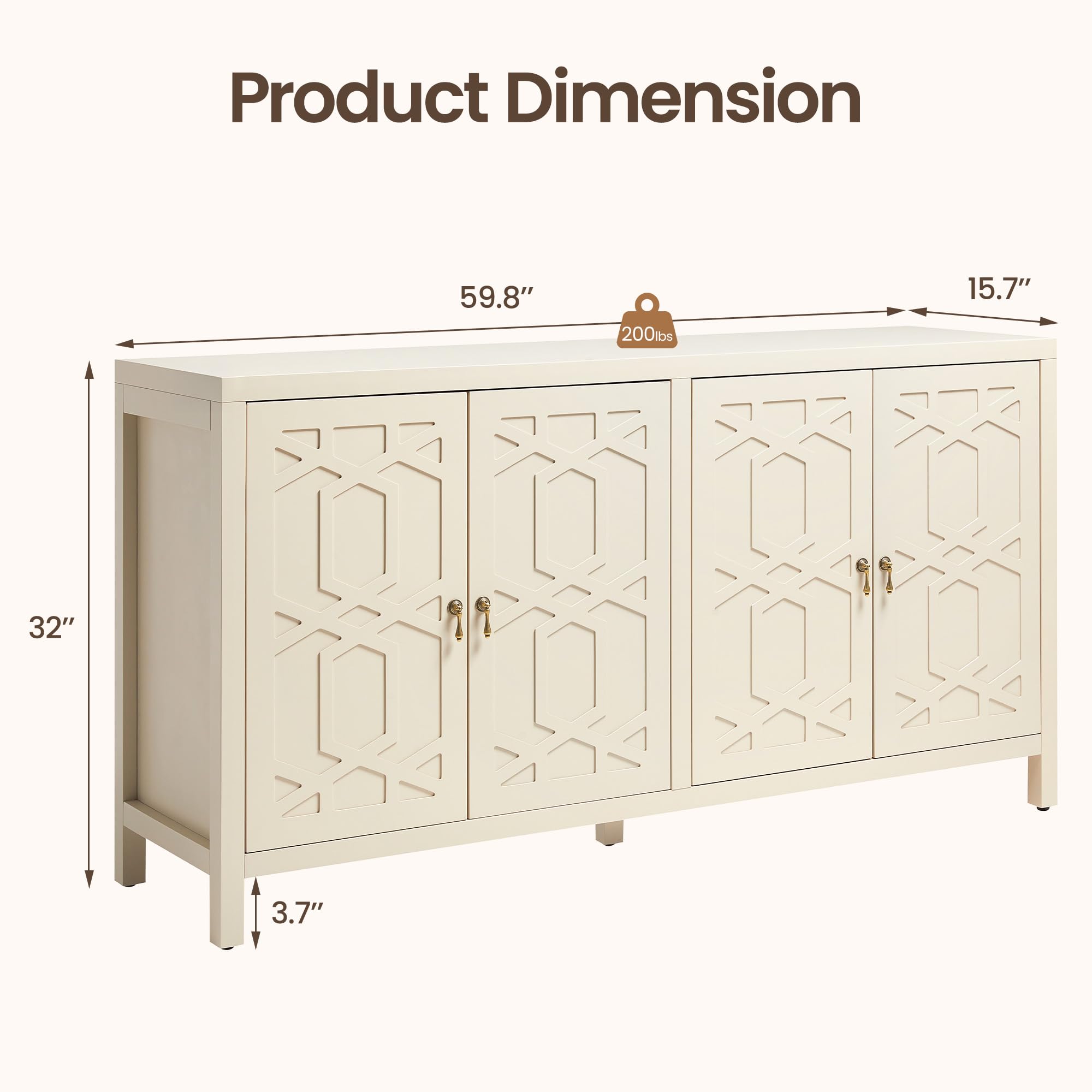 RoyalCraft Buffet Cabinet with Storage, 60" W Modern Coffee Bar Sideboard with 4 Doors & Adjustable Shelves, Painted Wooden Credenza for Dining Room, Kitchen, Living Room, Beige