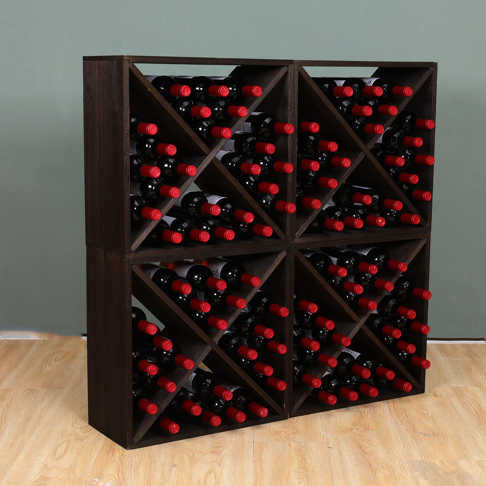 FDHUIJIA Wine Rack Cabinet countertop Wooden Stackable Storage Retro Cube freestanding Floor Wine Bottle Holder Stand(96BottleBlack)