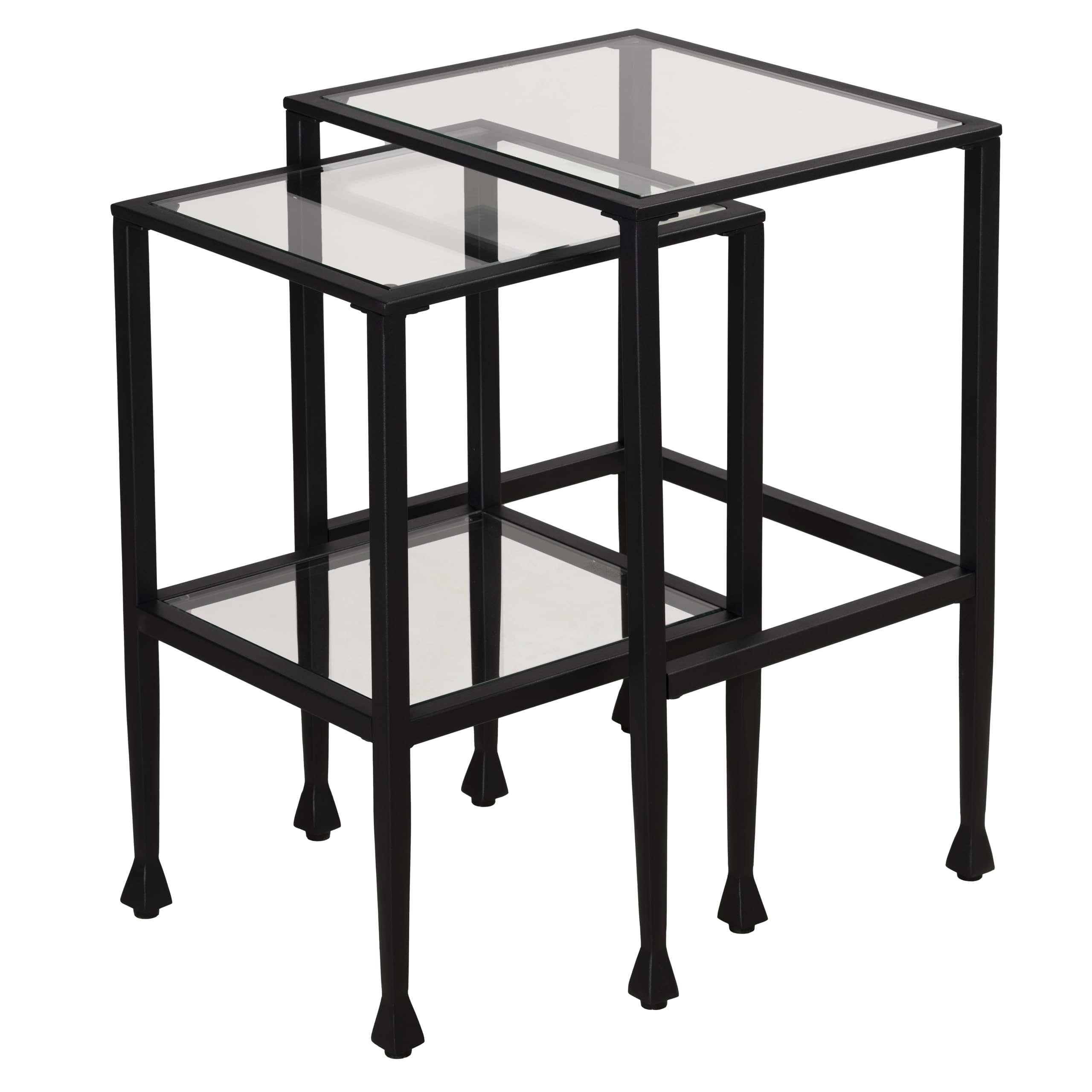 Square Nesting End Tables Set of 2 – Matte Black Steel & Glass
