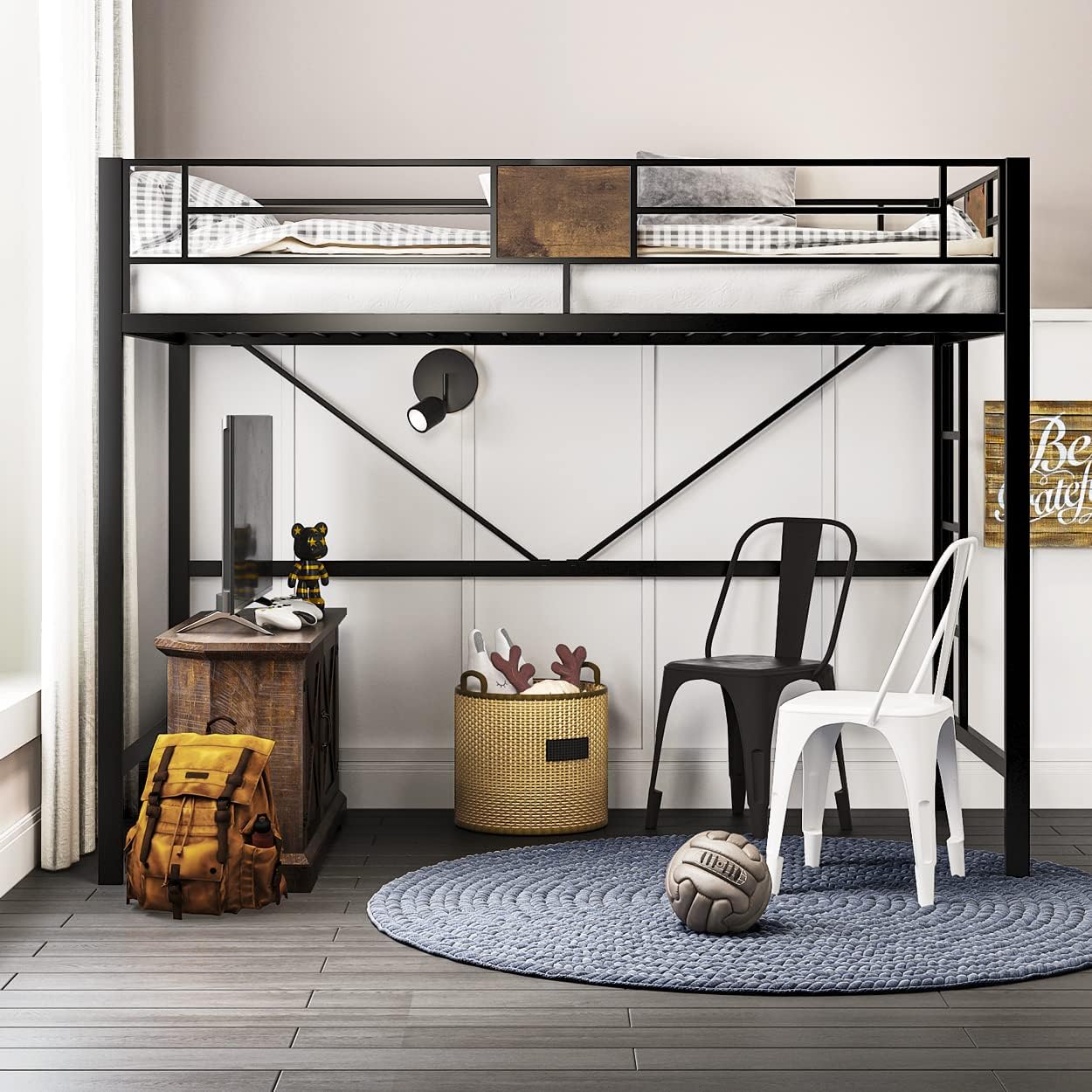 Twin Loft Bed with Ladder & Guardrail