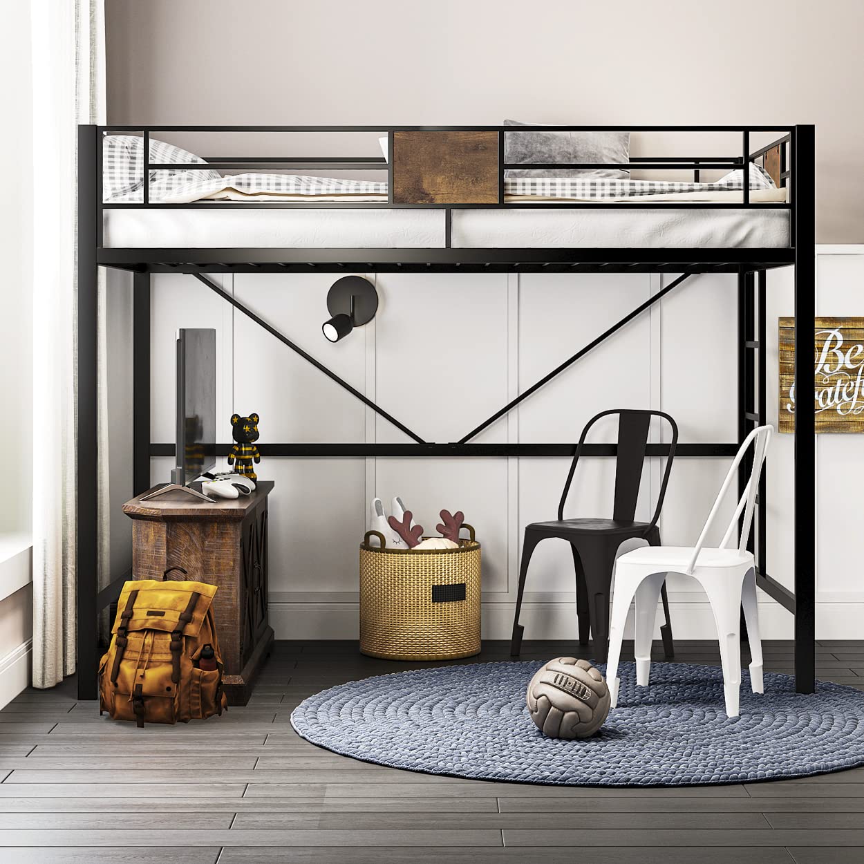 Twin Loft Bed with Ladder & Guardrail