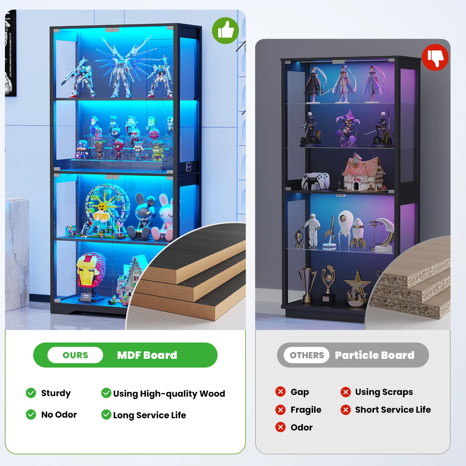 4-Tier Glass Display Cabinet with LED Lights